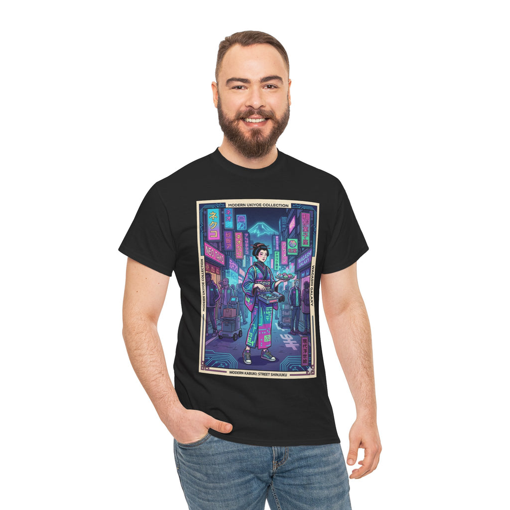 Cyber Geisha Streetwear T‑Shirt — Neon Tokyo Nightscape Graphic Tee