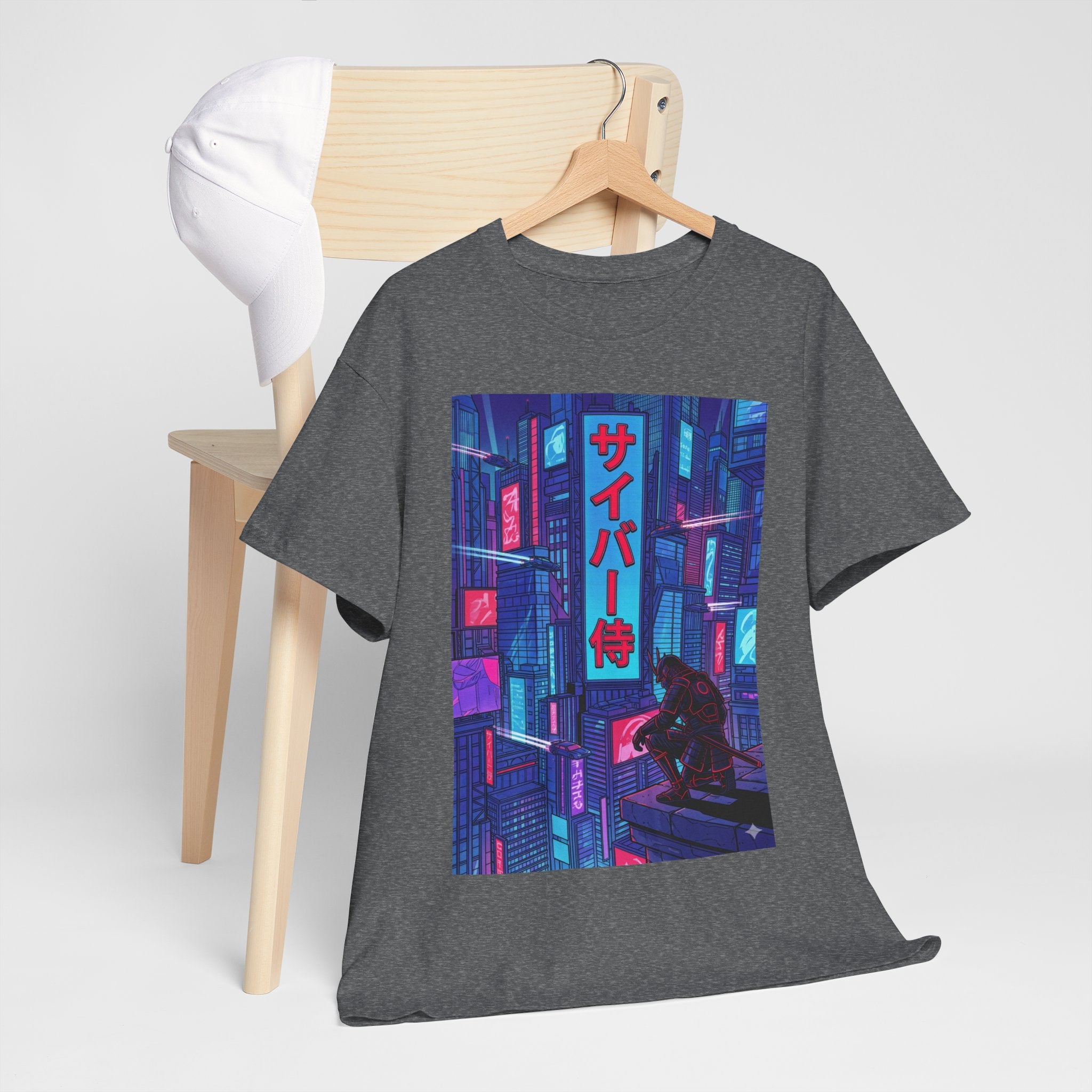 Cyber Samurai T‑Shirt — Neon Cyberpunk Tokyo Graphic Tee