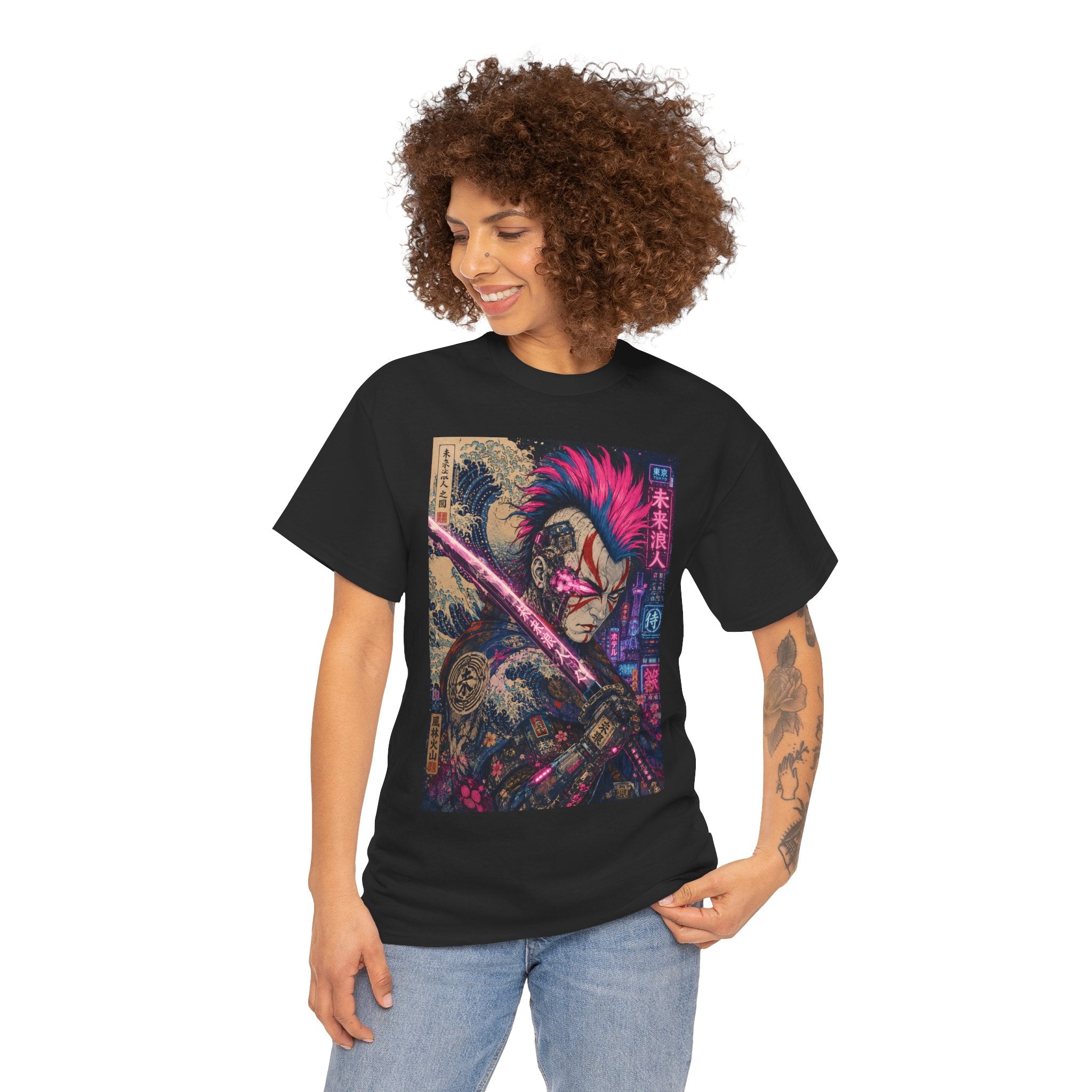 Graphic Tee — Neon Samurai Street Art Shirt - Japanese Streetwear T-Shirt | Tokyo Style X