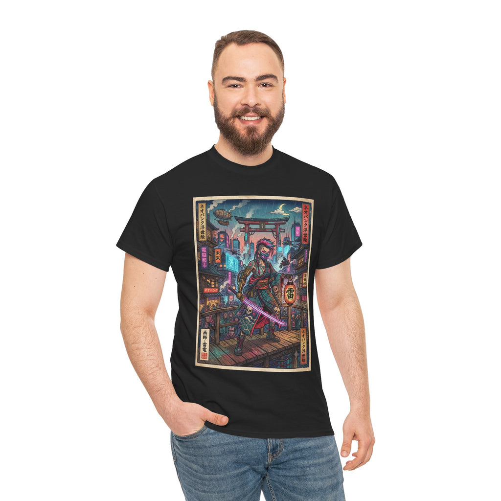 Cyber Samurai T‑Shirt — Neon Tokyo Warrior Graphic Tee