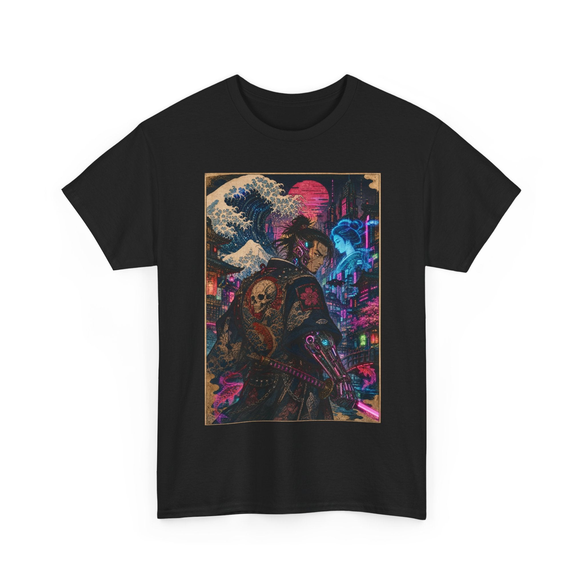 Cyberpunk Samurai T-Shirt — Neon Tokyo Wave Graphic Tee - Japanese Streetwear T-Shirt | Tokyo Style X