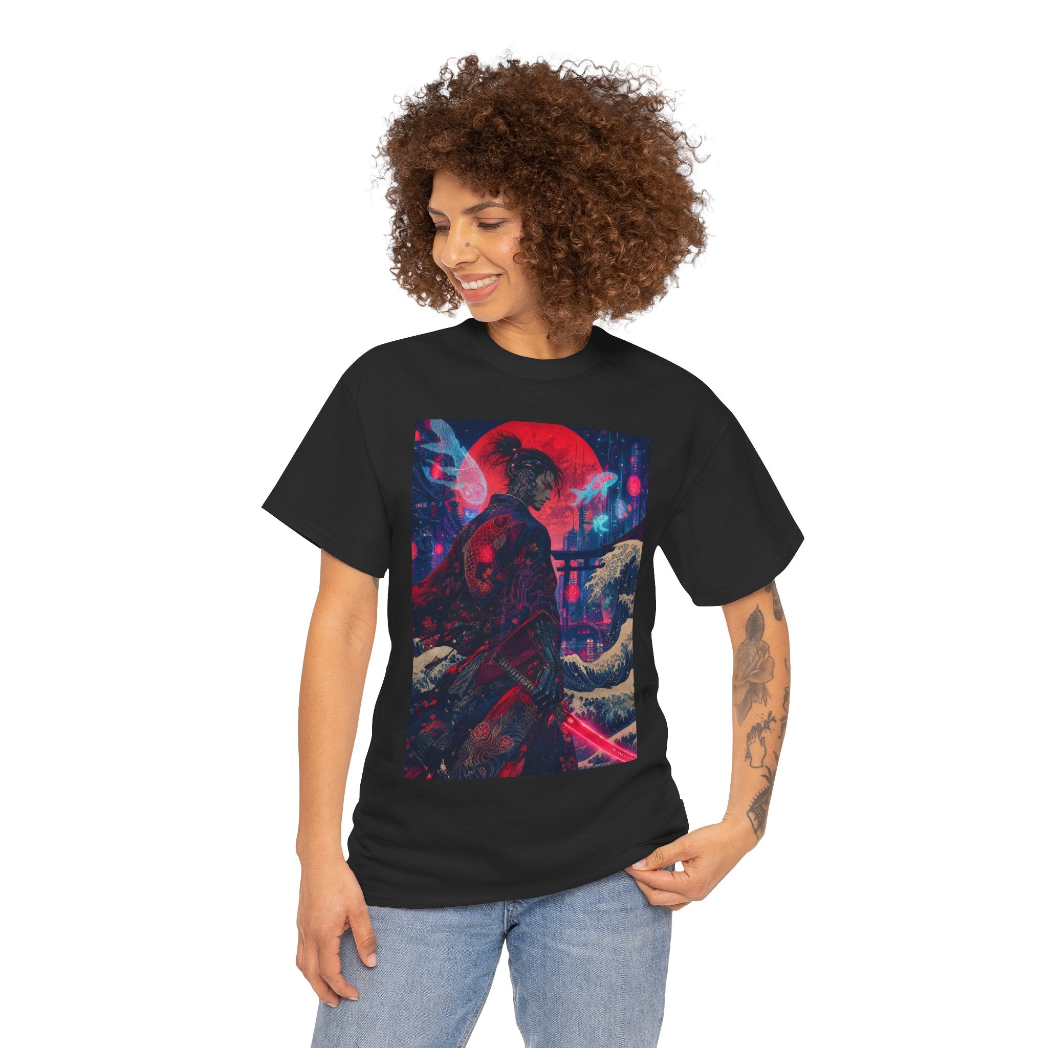 Cyber Samurai Tee — Neon Retro Anime Graphic T-Shirt