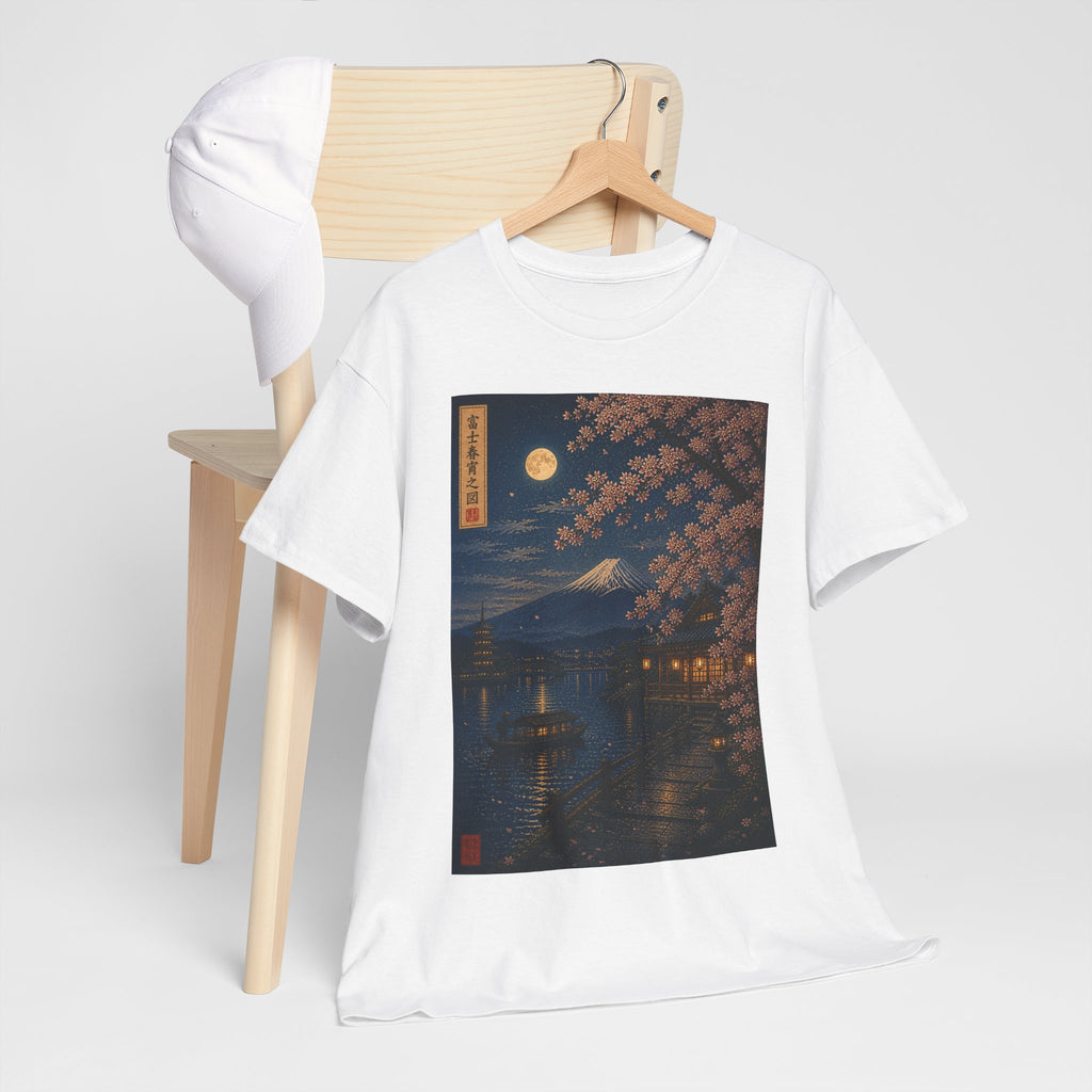 Moonlit Sakura Tee — Japanese Nightscape Graphic T-Shirt