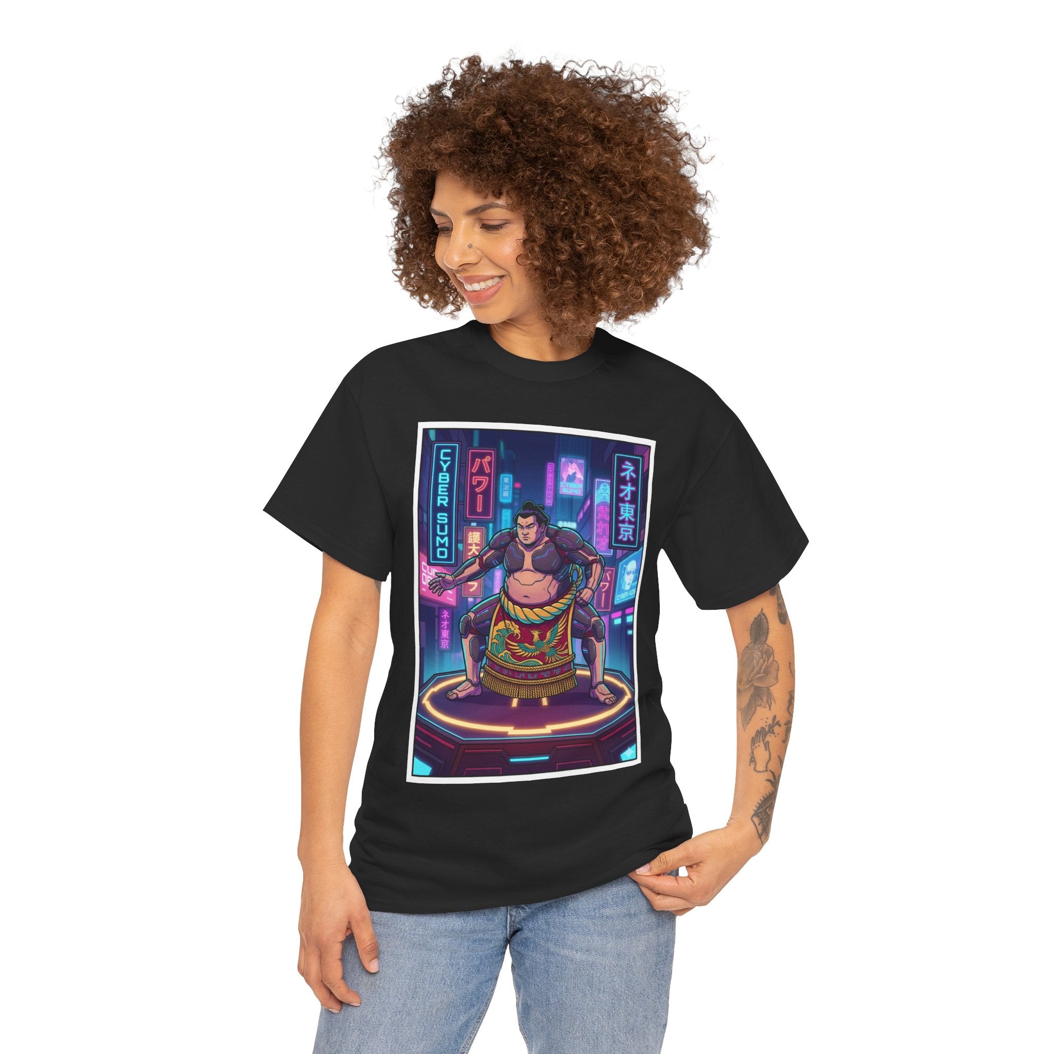 Cyberpunk Sumo Warrior T-Shirt — Neon Japanese Street Art Tee