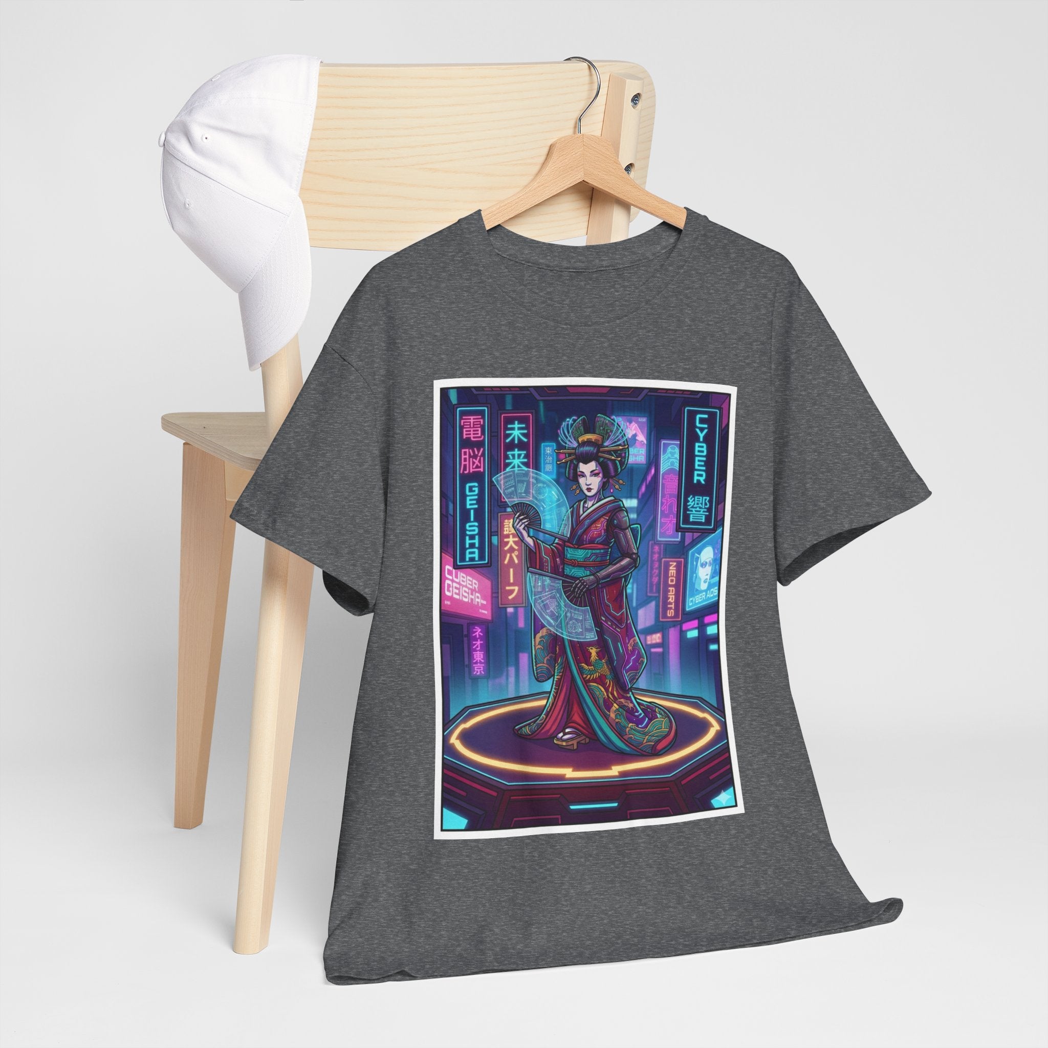 Geisha Cyberpunk T-Shirt — Neon Tokyo Aesthetic Graphic Tee