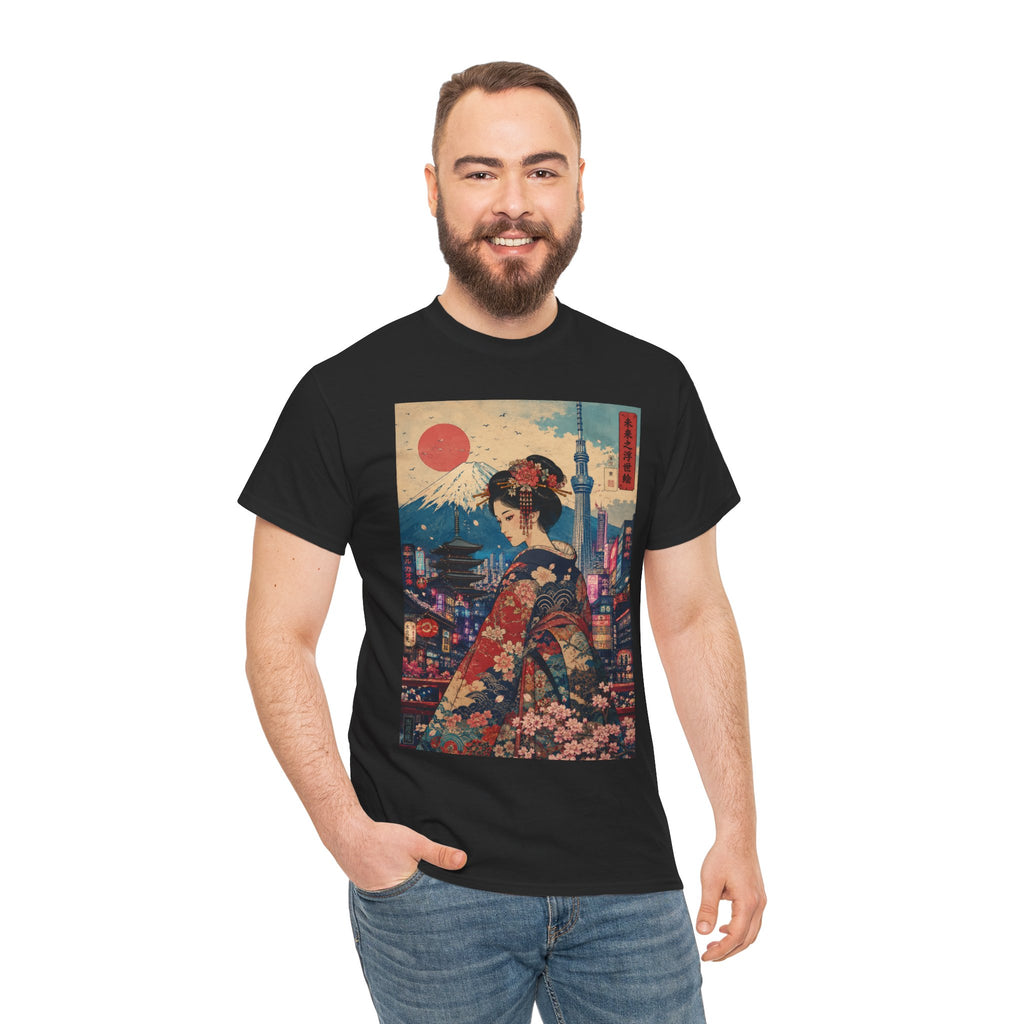 Japanese Geisha Sunset Tee — Vintage Ukiyo-e Kimono Art T-Shirt