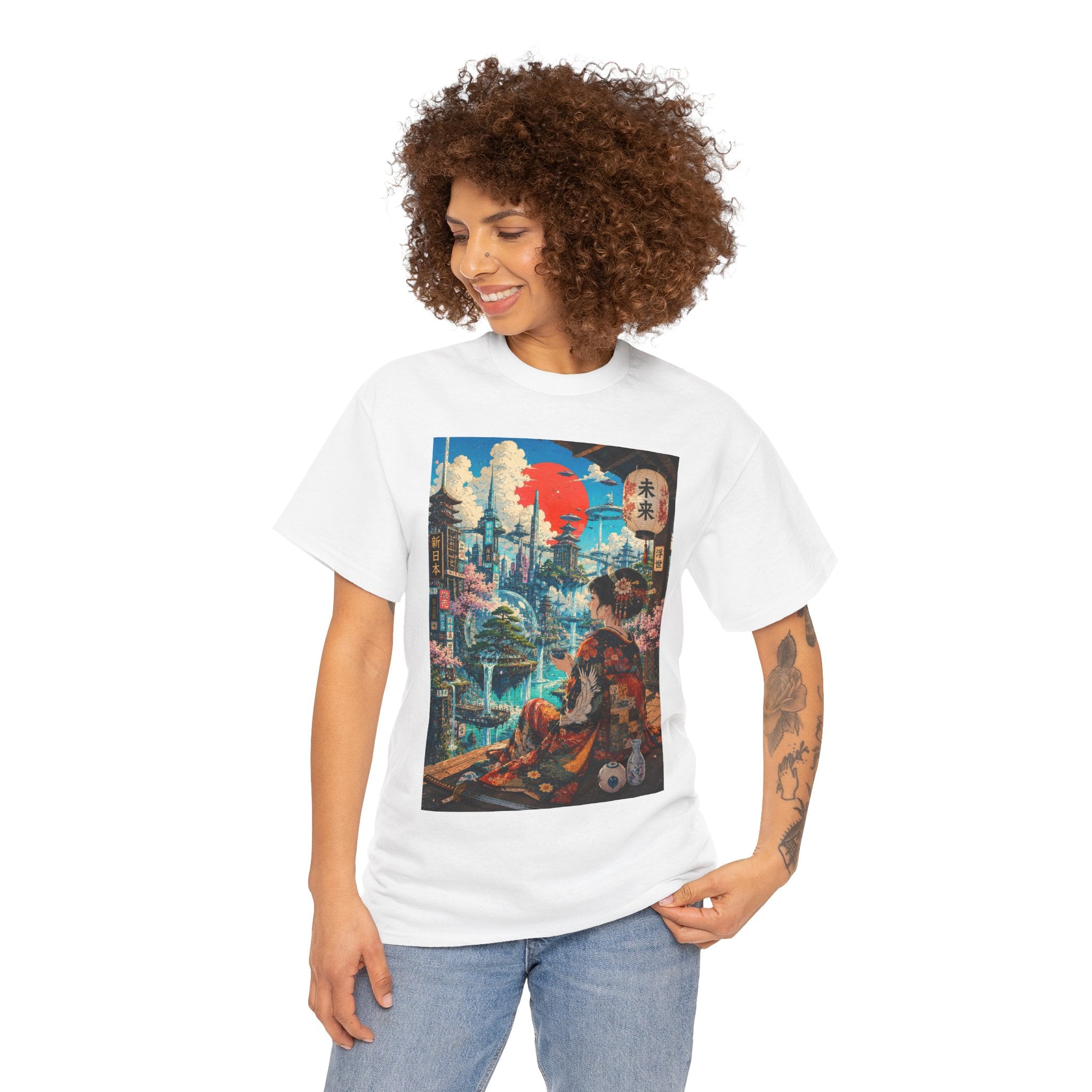 Cyber Geisha T‑Shirt — Futuristic Japanese Cityscape Graphic Tee - Japanese Streetwear T-Shirt | Tokyo Style X