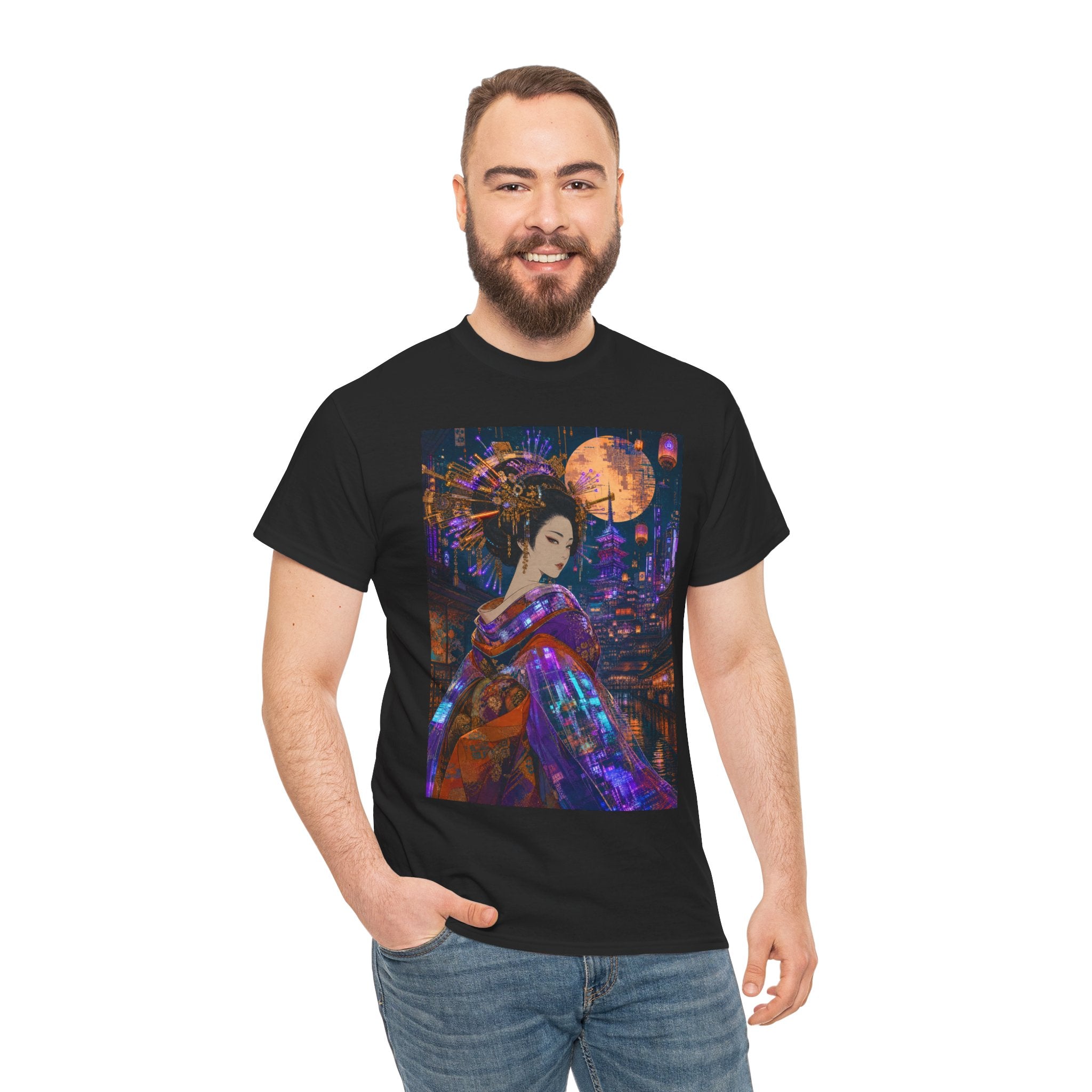 Geisha Nightscape T-Shirt — Neon Moon Japanese Kimono Art Tee