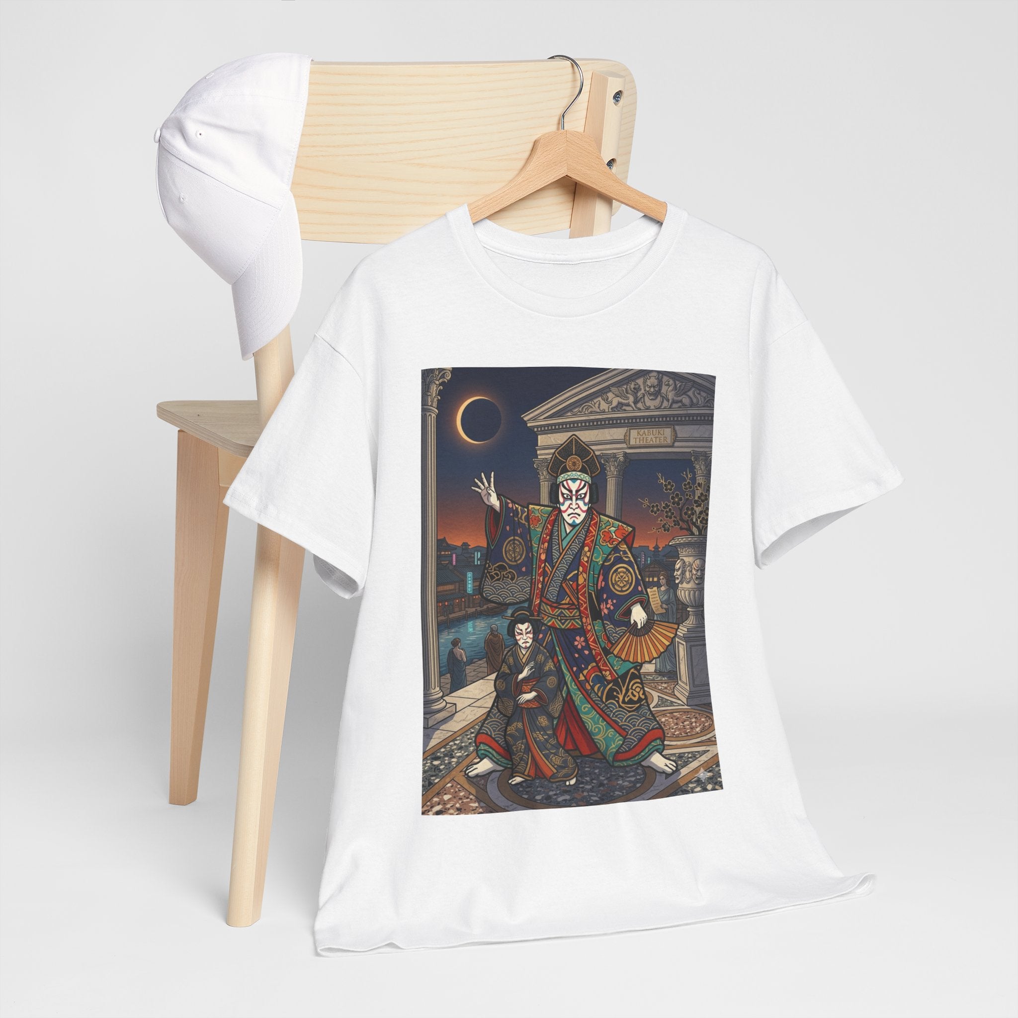 Geisha Samurai Night Graphic Tee — Japanese Oni Mask Art Shirt