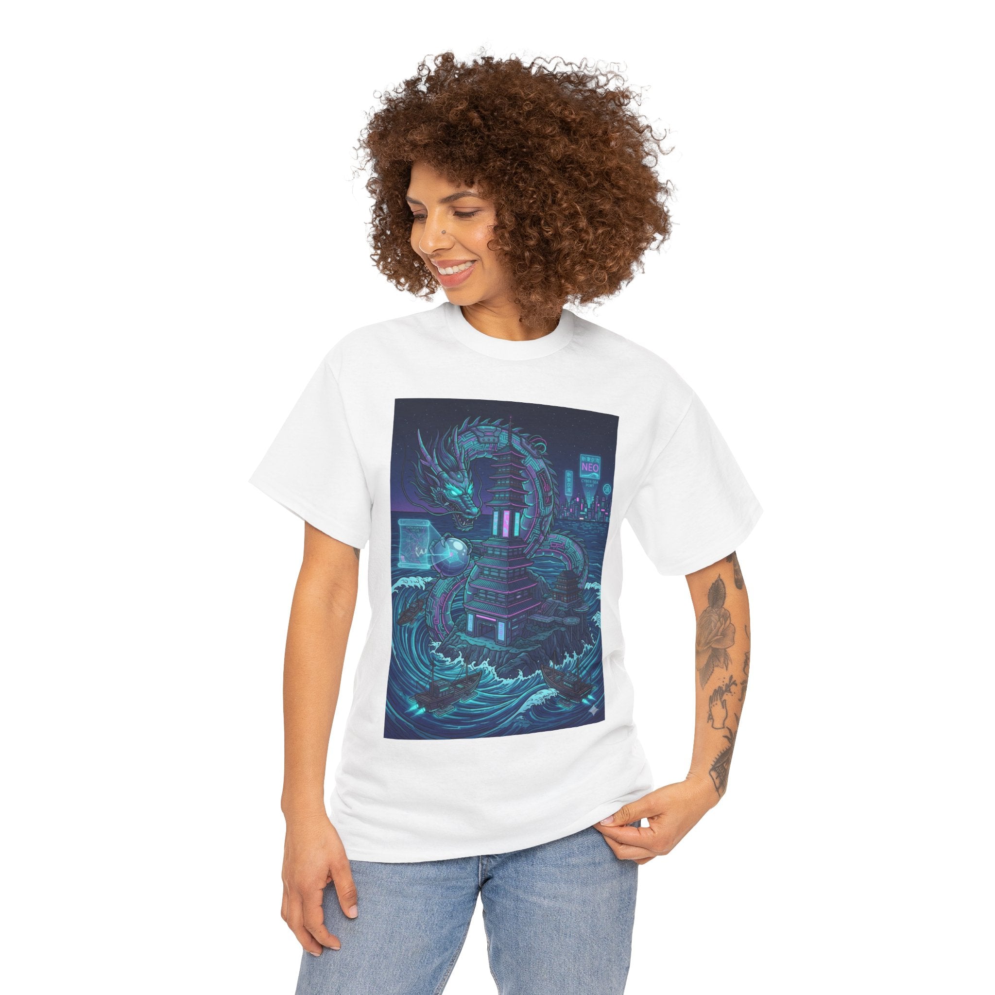 T-Shirt — Neon Cyber Sea Dragon Graphic Tee - Japanese Streetwear T-Shirt | Tokyo Style X