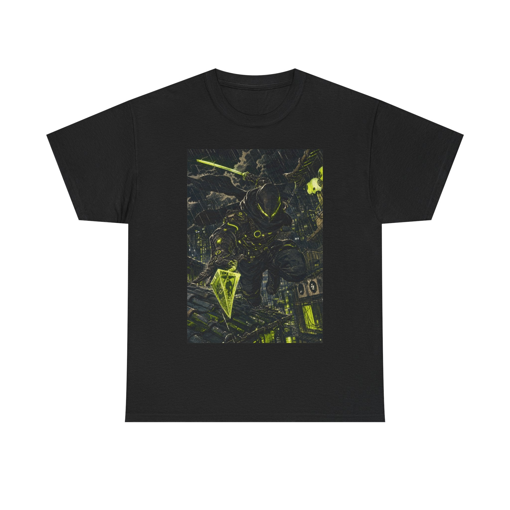 Neon Cyberpunk Graphic Tee — Dark Futuristic Cityscape Design