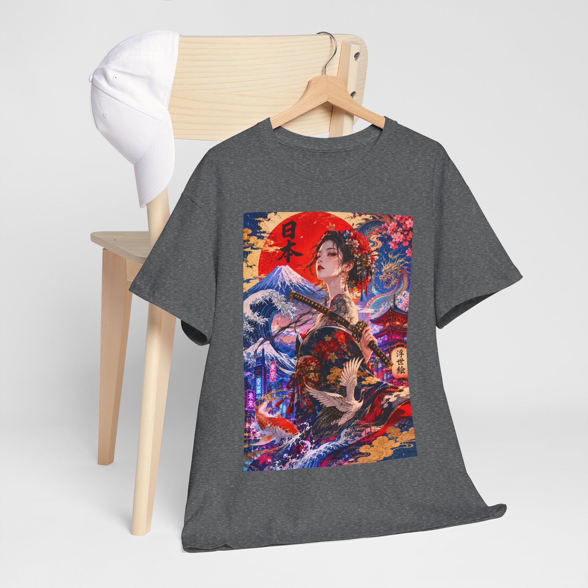 Geisha Sunset Graphic Tee — Vibrant Japanese Art T-Shirt
