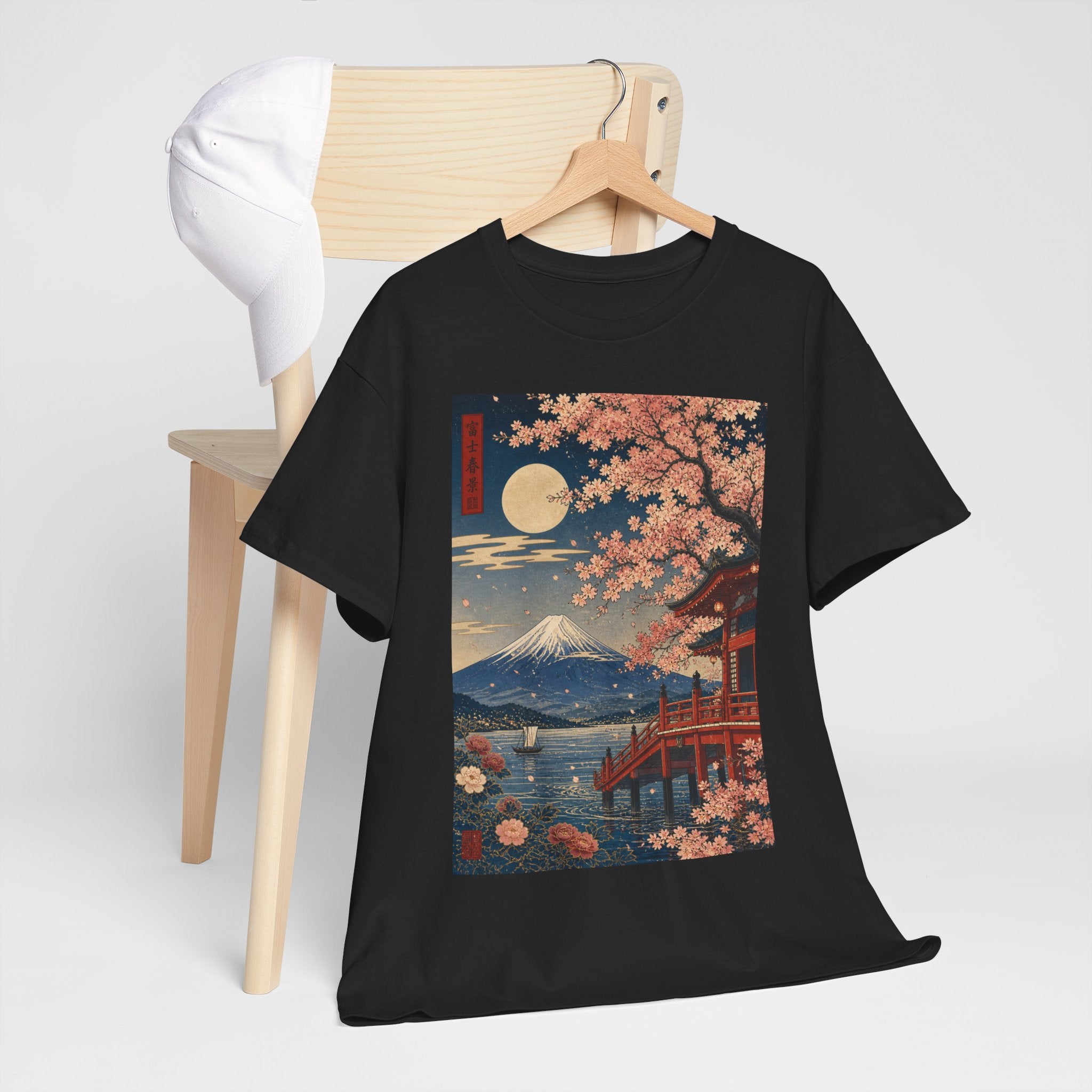 Japanese Cherry Blossom Scenic Tee — Mt. Fuji Sunset Print