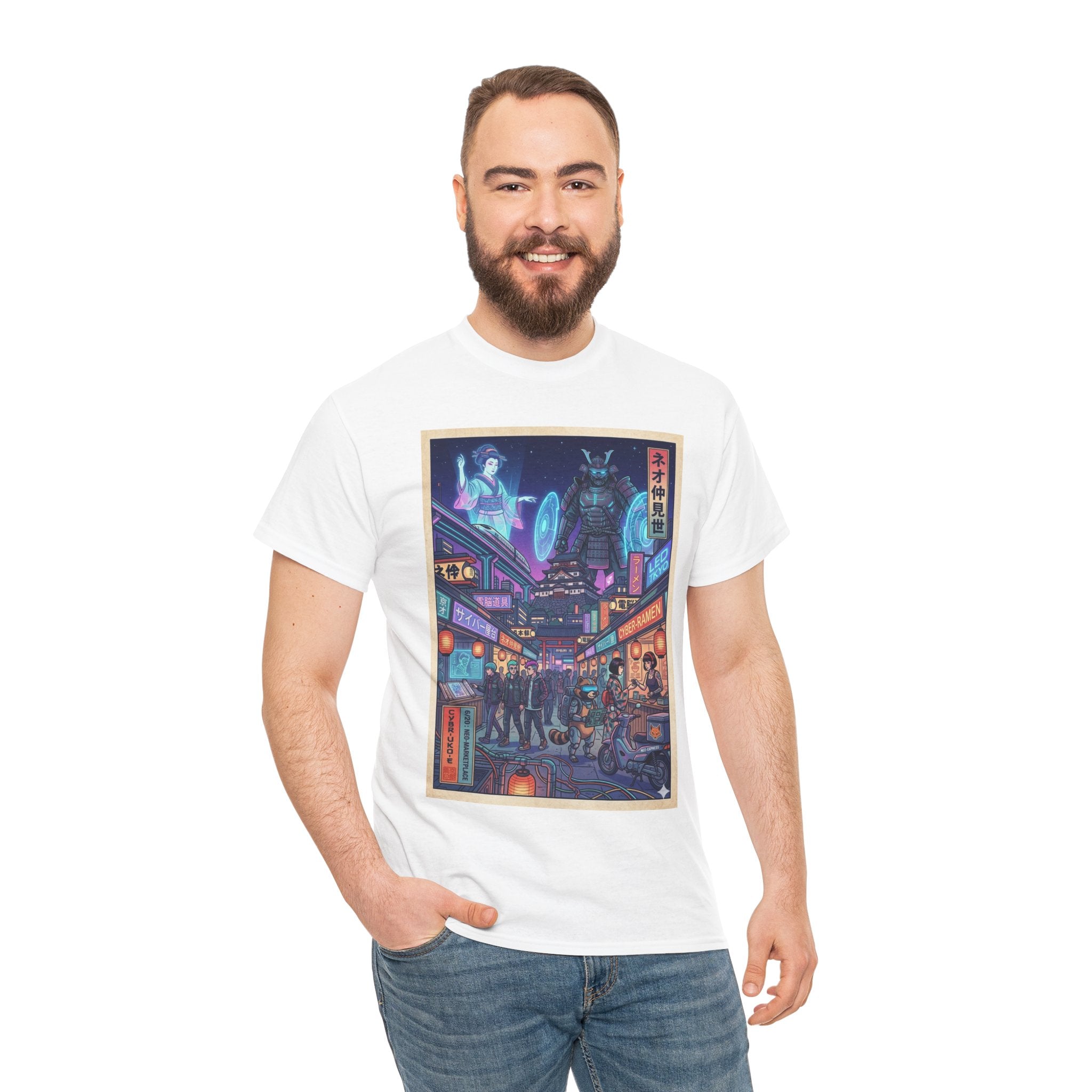 Cyberpunk Tokyo Alley T-Shirt — Neon Night Market Graphic Tee