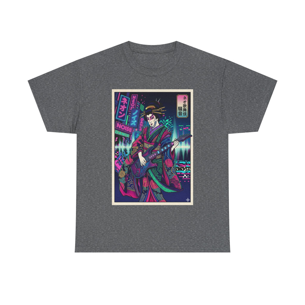 Geisha Guitar Tee — Neon Cyberpunk Japanese Rock T-Shirt
