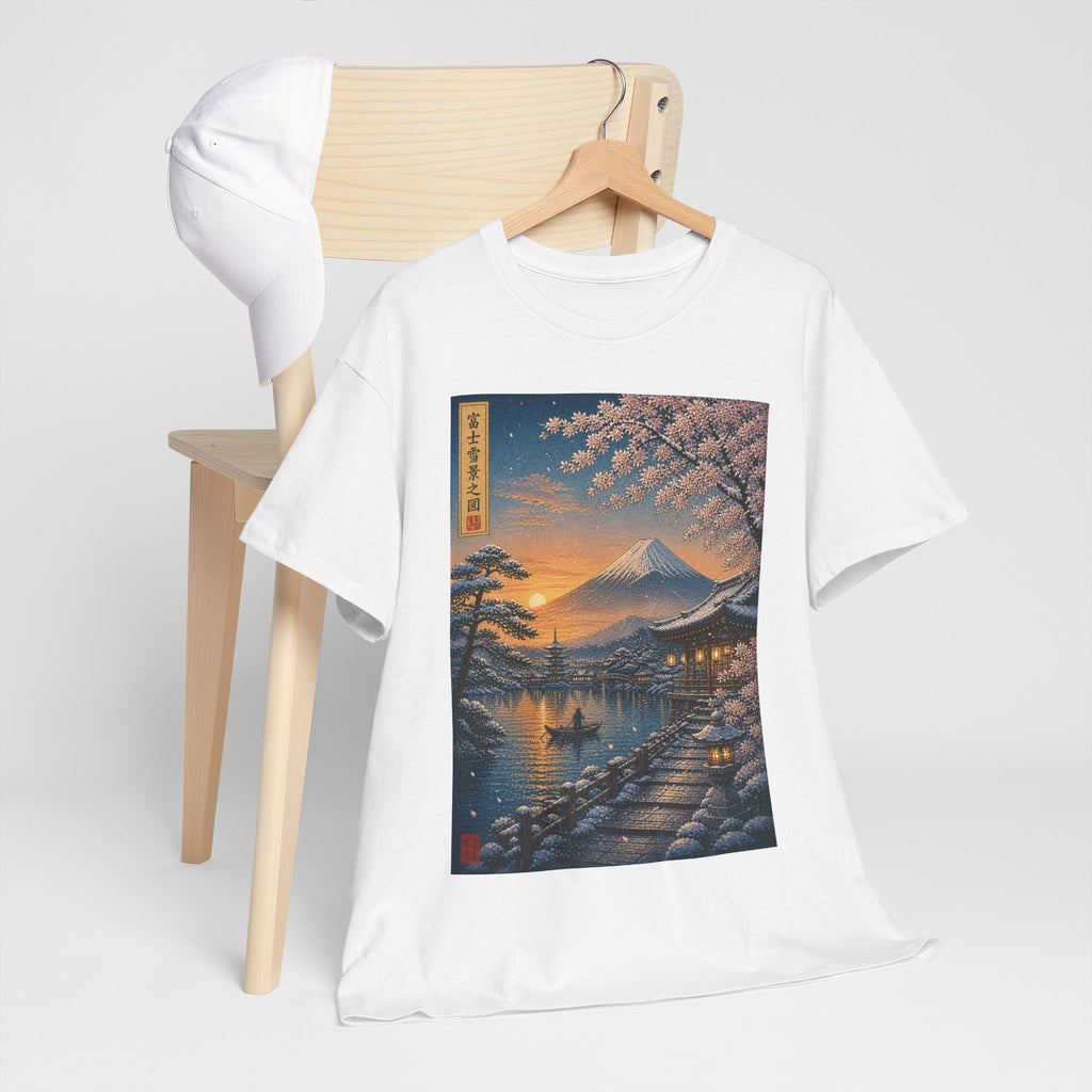 Japanese Sakura Sunset T-Shirt — Mount Fuji Cherry Blossom Print