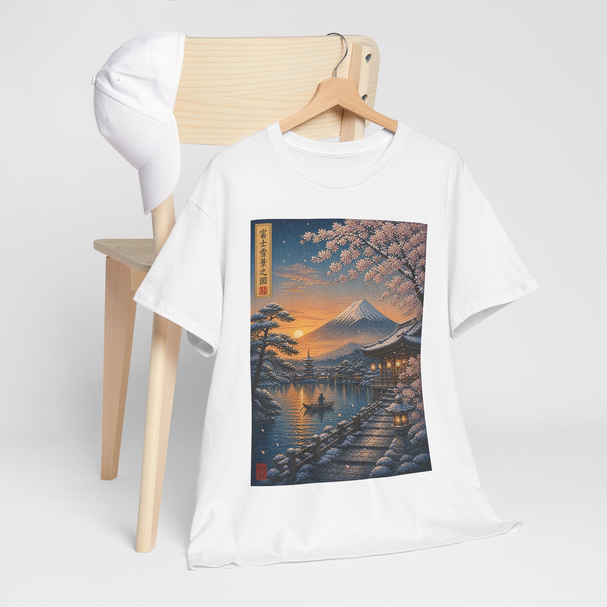 Japanese Sakura Sunset T-Shirt — Mount Fuji Cherry Blossom Print