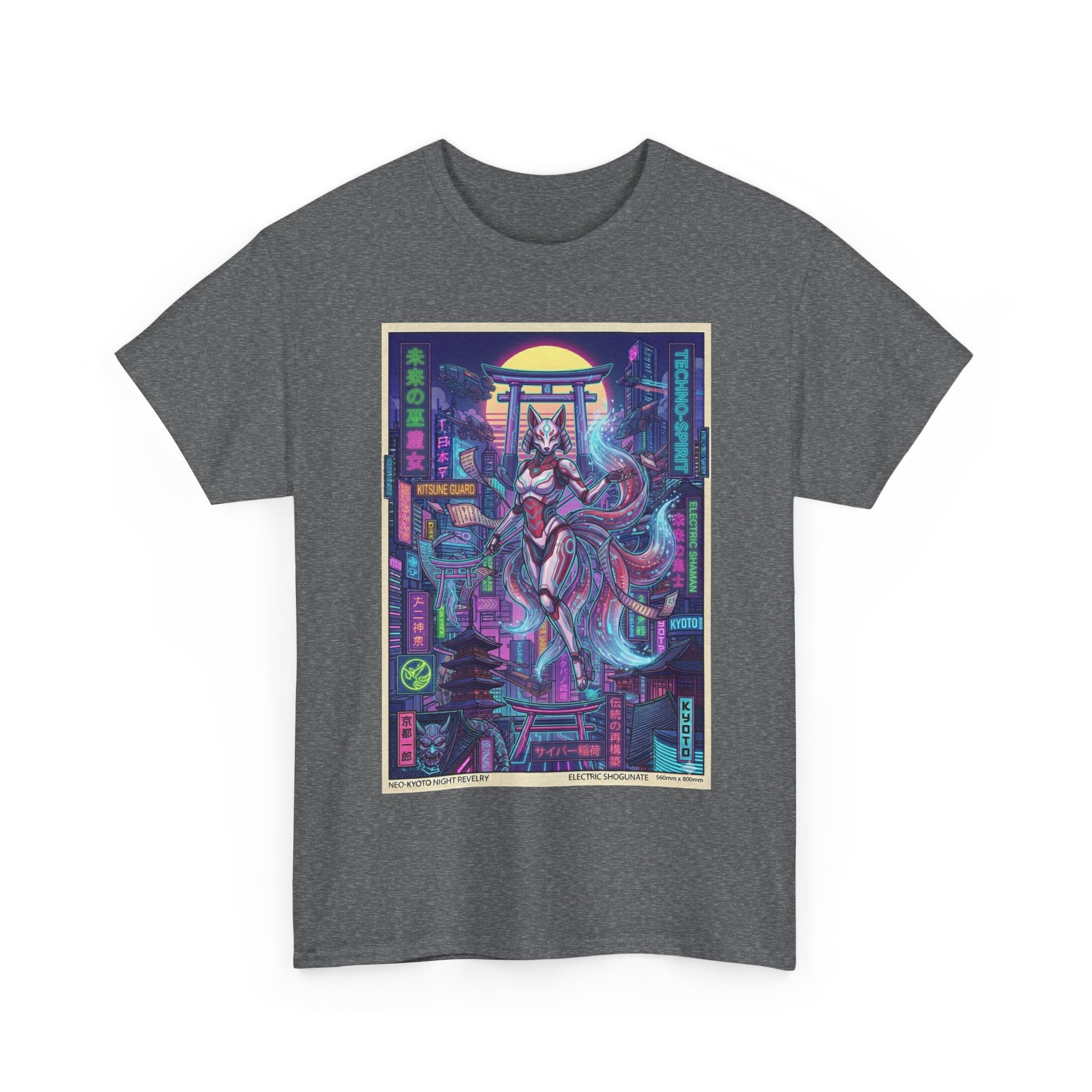 Cyberpunk Kitsune T-Shirt — Neon Futuristic Fox Spirit Graphic Tee - Japanese Streetwear T-Shirt | Tokyo Style X