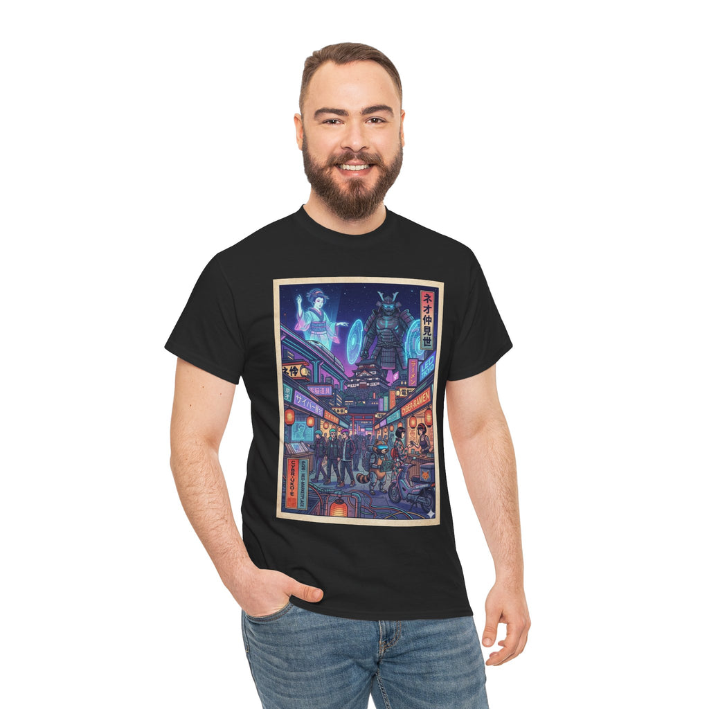 Cyberpunk Tokyo Alley T-Shirt — Neon Night Market Graphic Tee