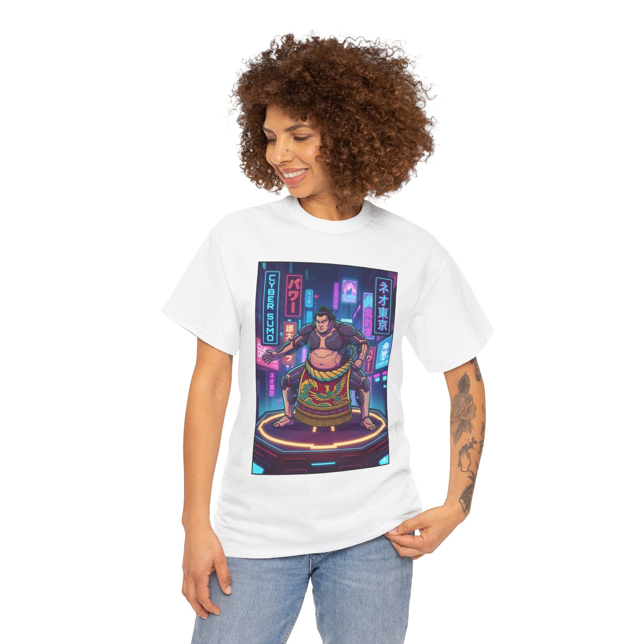 Cyberpunk Sumo Warrior T-Shirt — Neon Japanese Street Art Tee