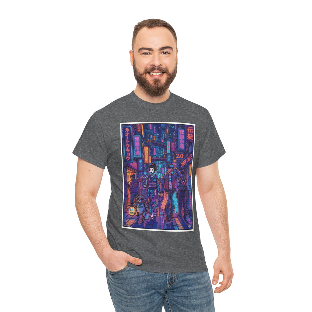 Cyberpunk Street Scene Tee — Neon Tokyo Night Graphic T-Shirt