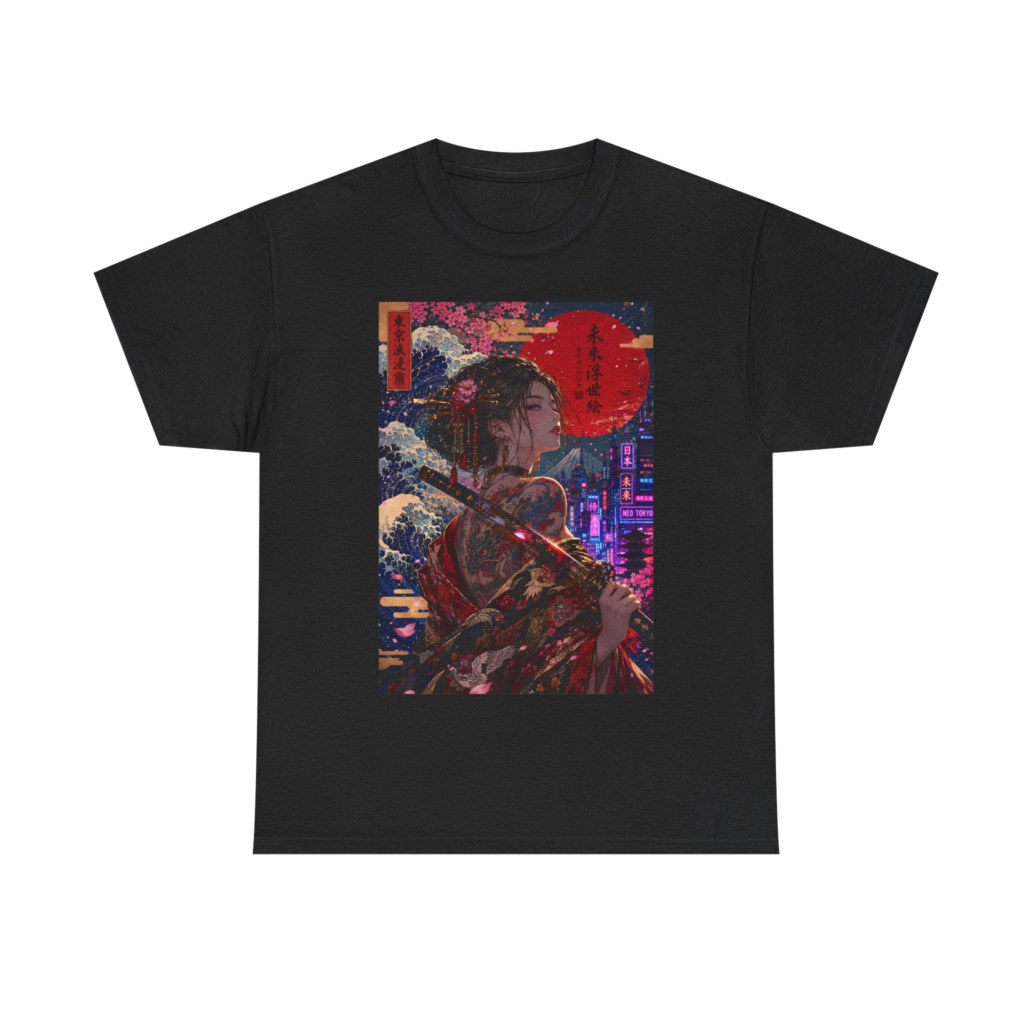 Cyberpunk Geisha T-Shirt — Neon Samurai Art Tee