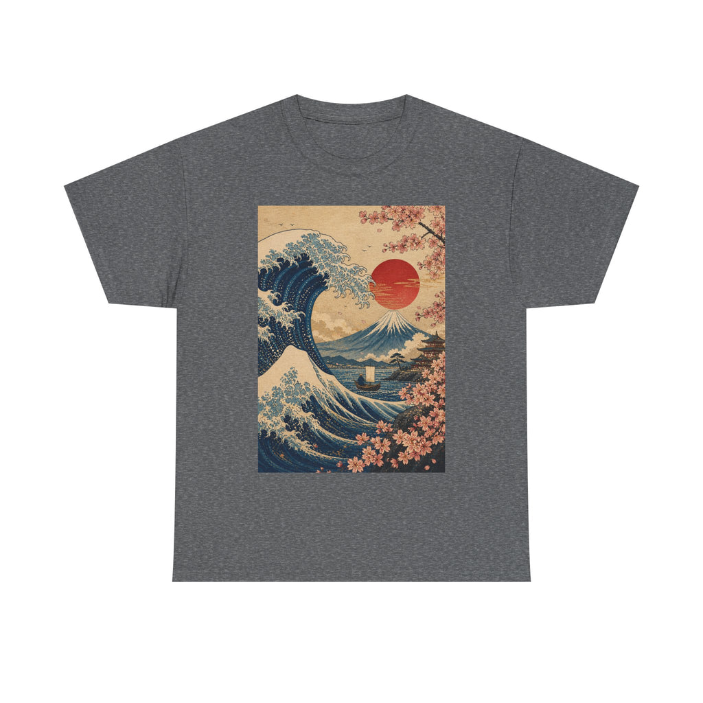 Vintage Japanese Wave Tee — Sakura Sunset Hokusai-Inspired Graphic Shirt