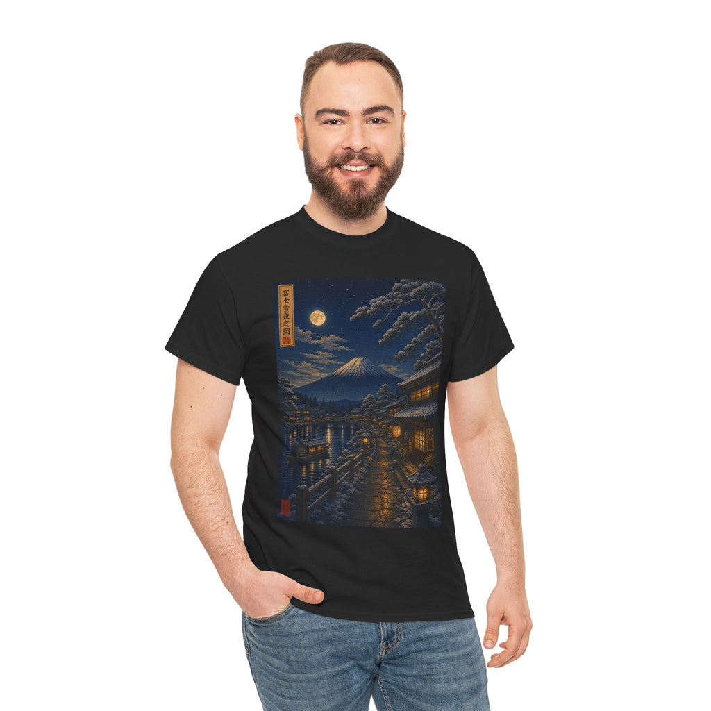 T-Shirt — Moonlit Japanese Street Print (Vintage Ukiyo-e Nightscape)