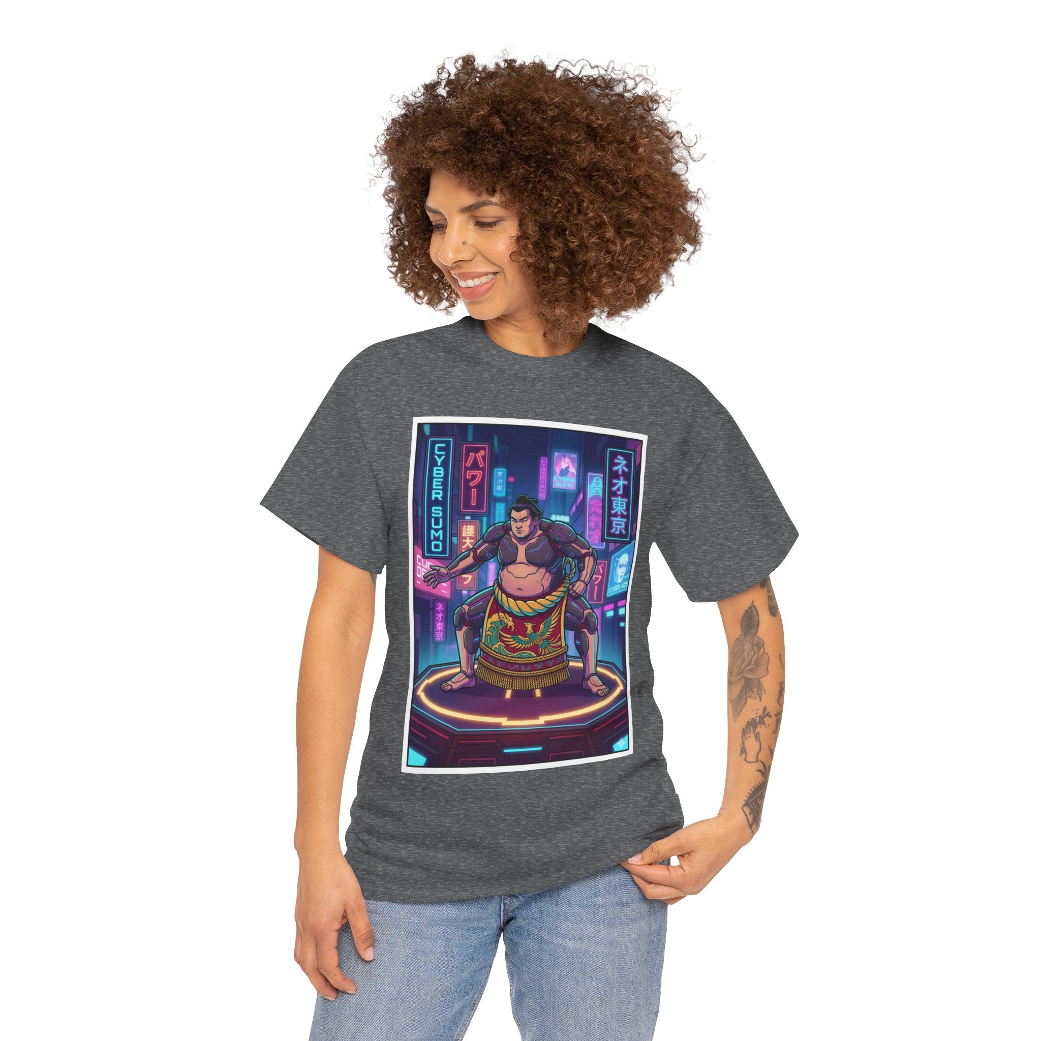 Cyberpunk Sumo Warrior T-Shirt — Neon Japanese Street Art Tee
