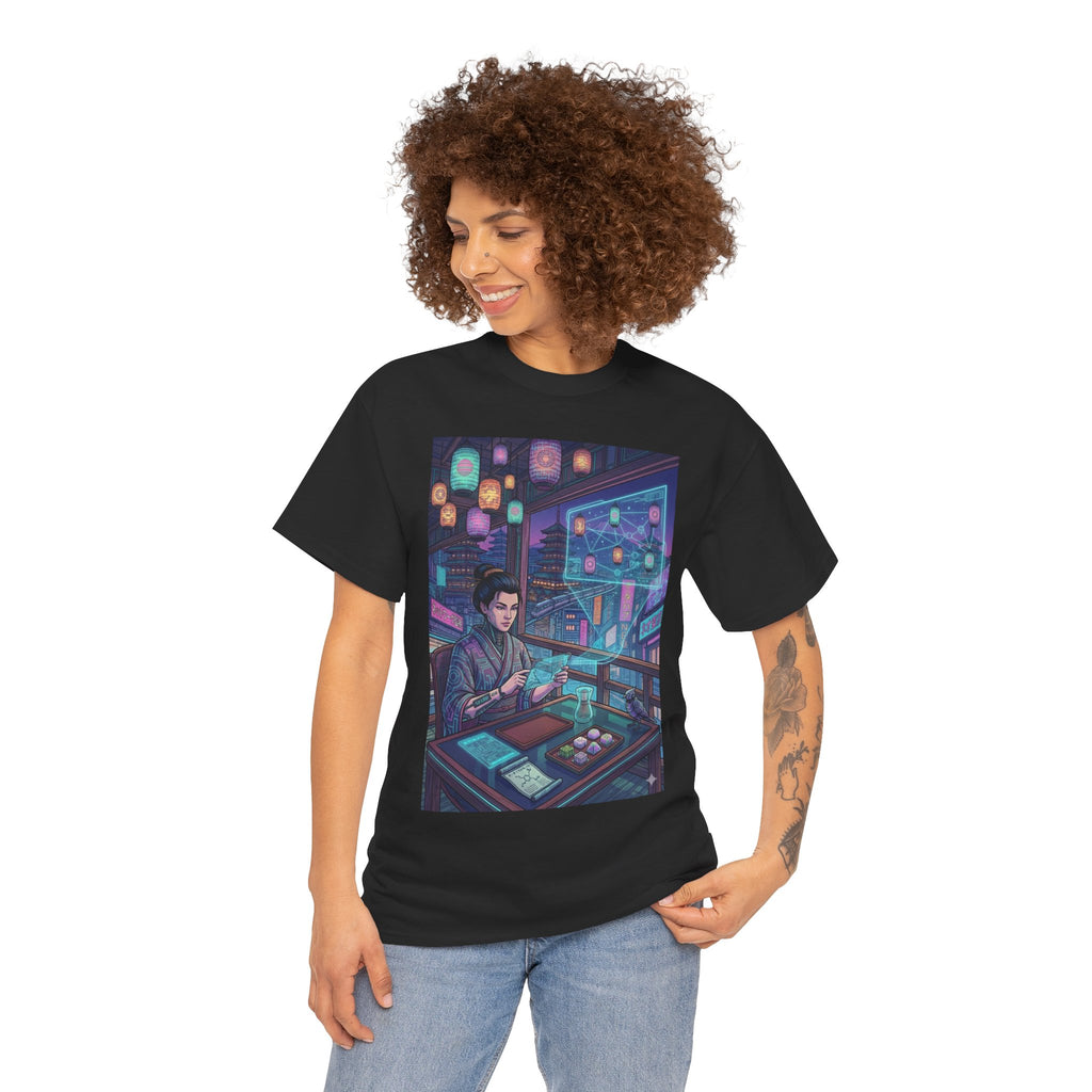Cyberpunk Programmer Tee — Neon Night City Tech Art T-Shirt - Japanese Streetwear T-Shirt | Tokyo Style X