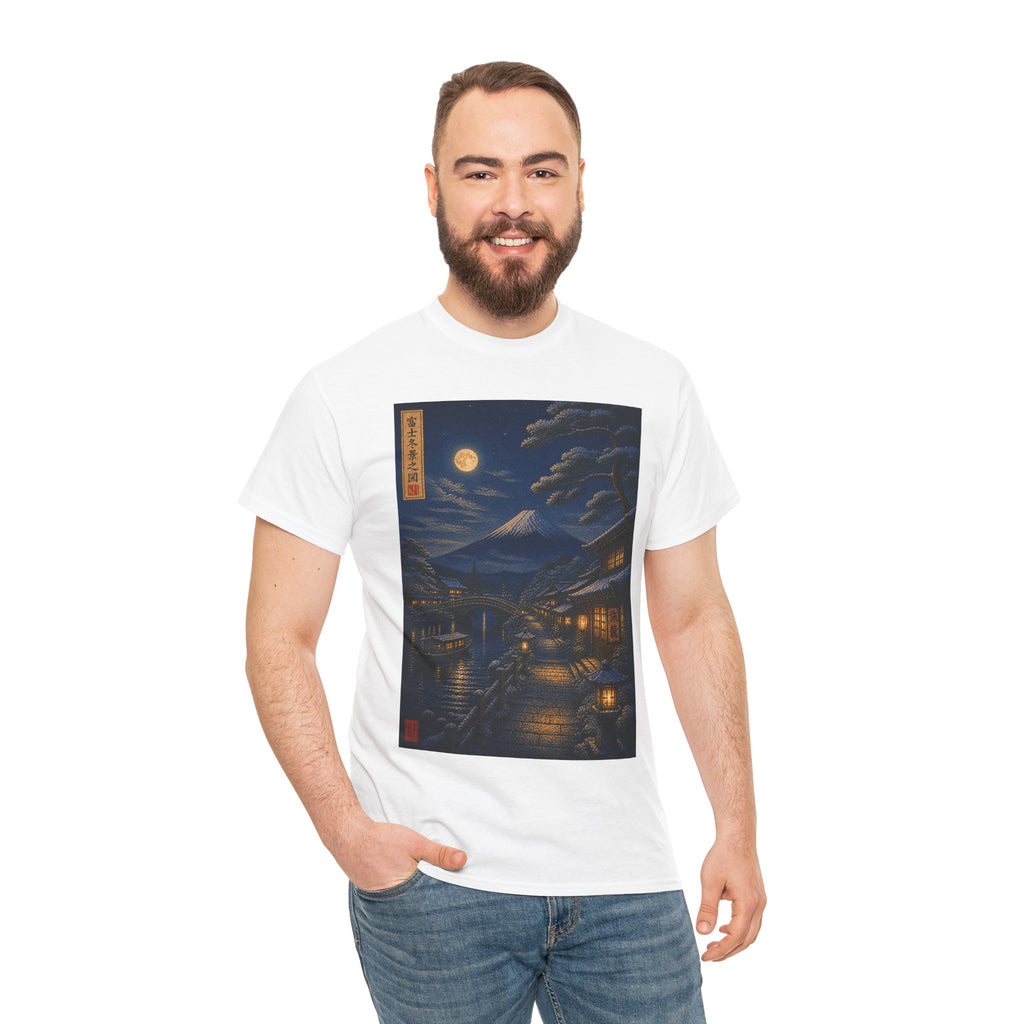 Nighttime Japanese Landscape Tee — Moonlit Edo Street Ukiyo-e T-Shirt