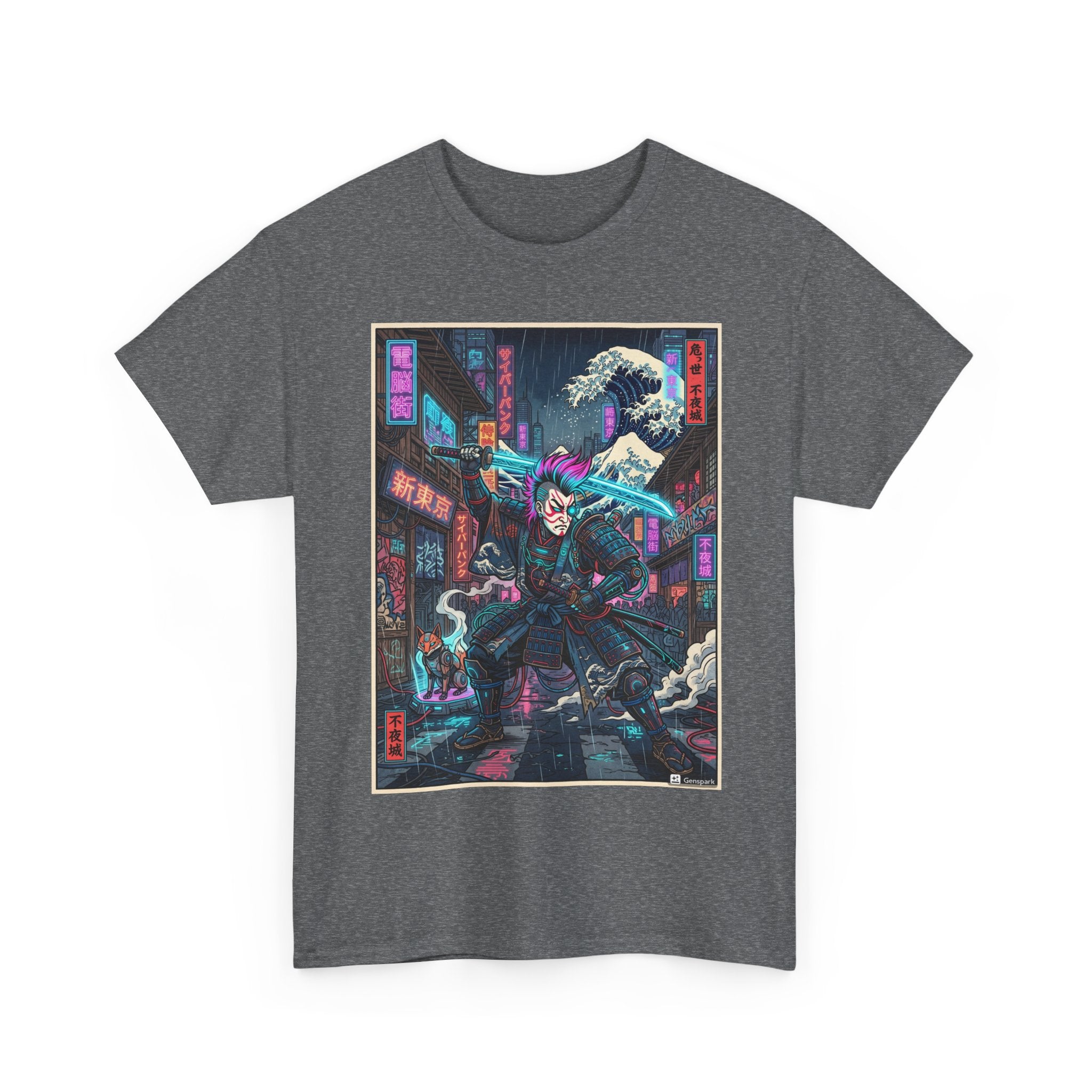 Cyberpunk Samurai T-Shirt — Neon Night Street Anime Graphic Tee - Japanese Streetwear T-Shirt | Tokyo Style X