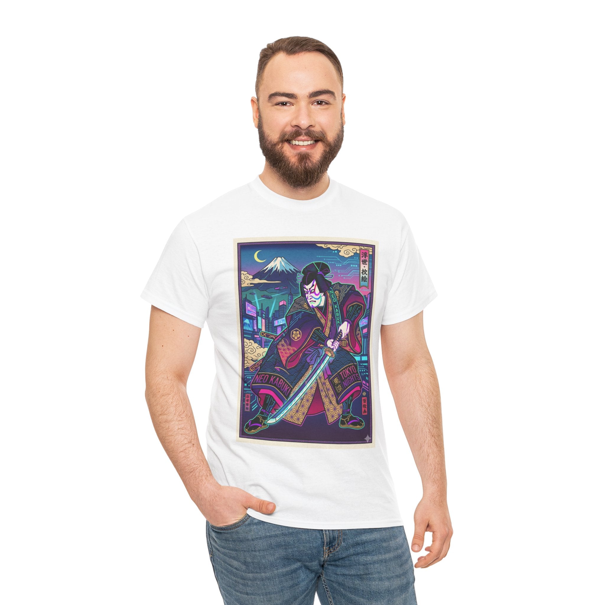 Samurai Night T-Shirt — Neon Ukiyo-e Sword Art Tee - Japanese Streetwear T-Shirt | Tokyo Style X