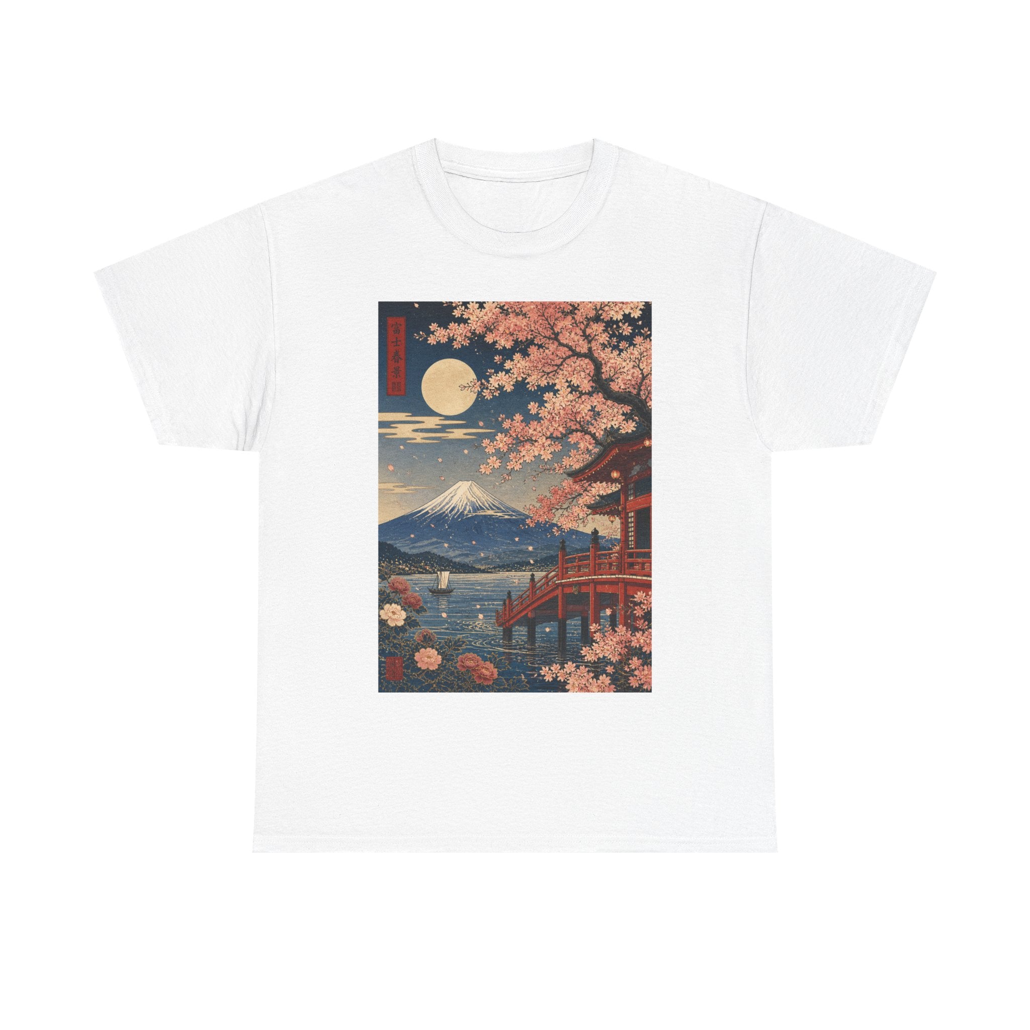 Japanese Cherry Blossom Scenic Tee — Mt. Fuji Sunset Print