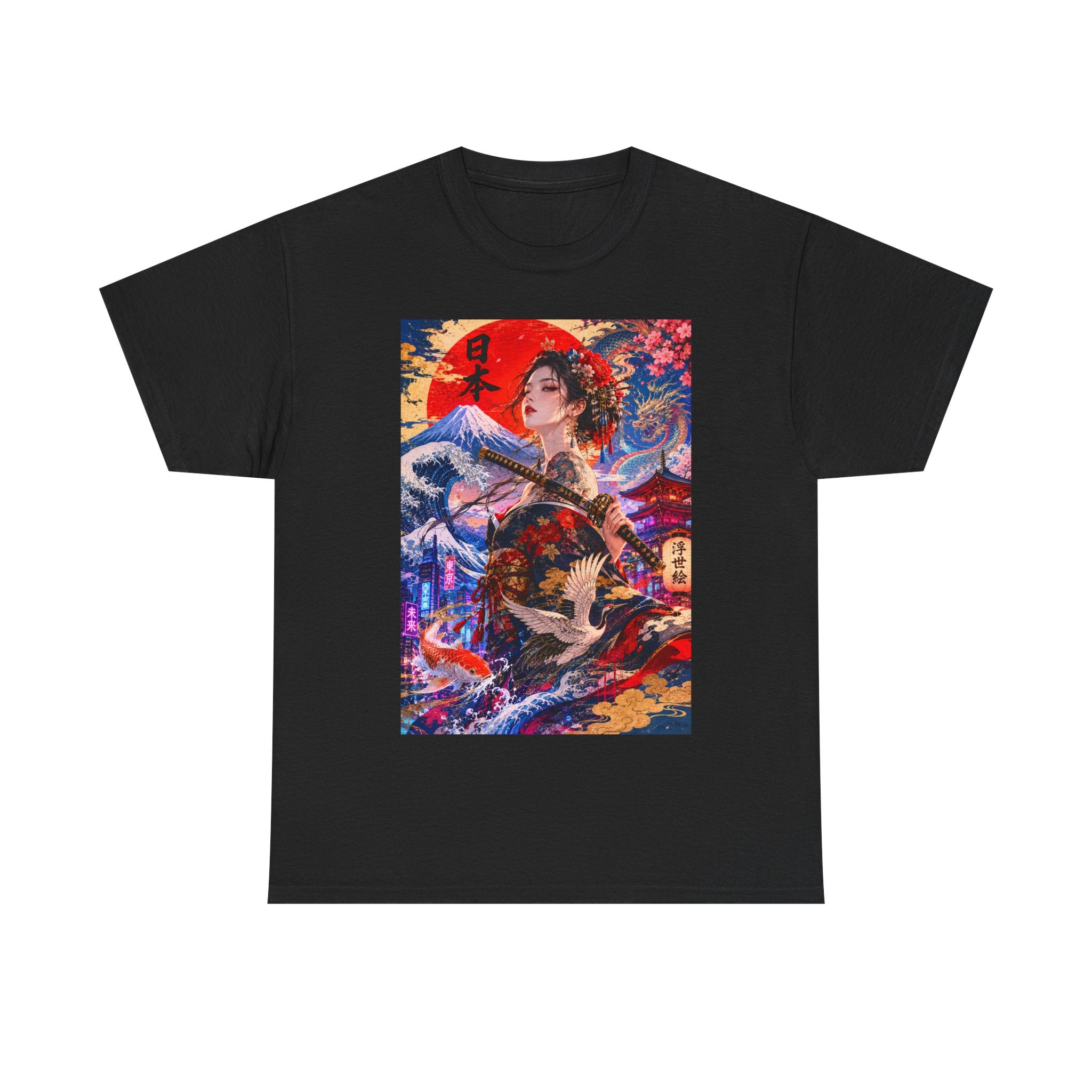 Geisha Sunset Graphic Tee — Vibrant Japanese Art T-Shirt