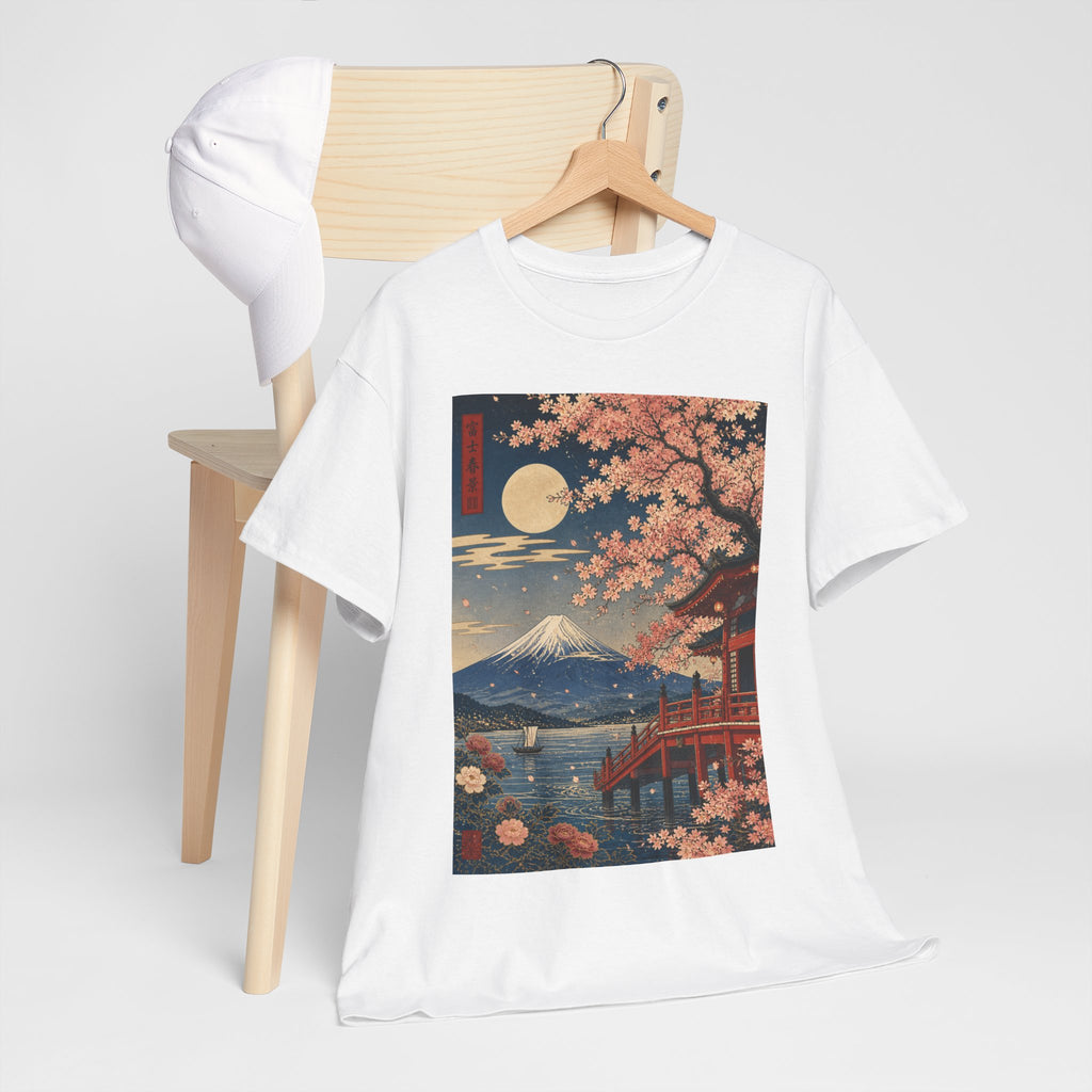 Japanese Cherry Blossom Scenic Tee — Mt. Fuji Sunset Print