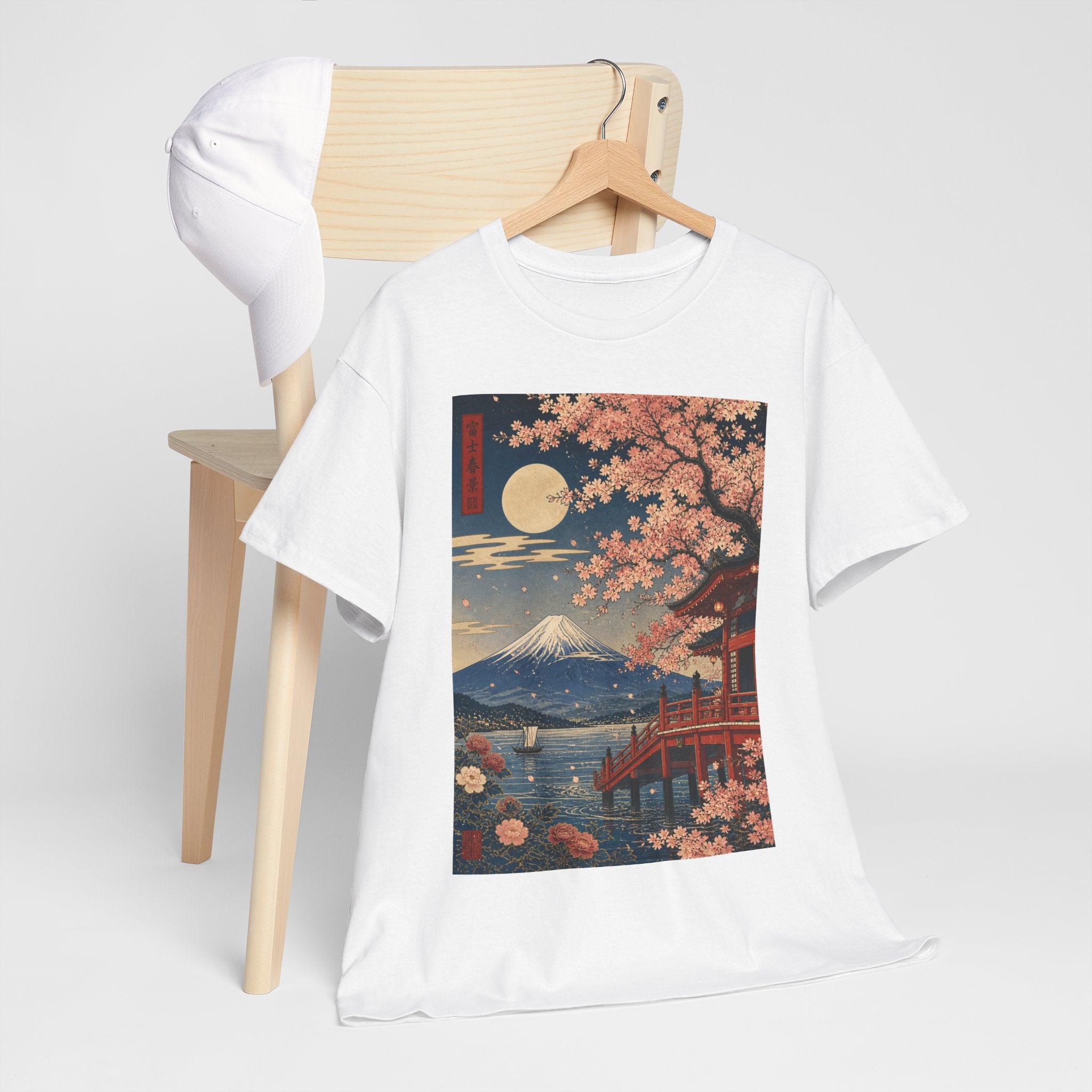 Japanese Cherry Blossom Scenic Tee — Mt. Fuji Sunset Print