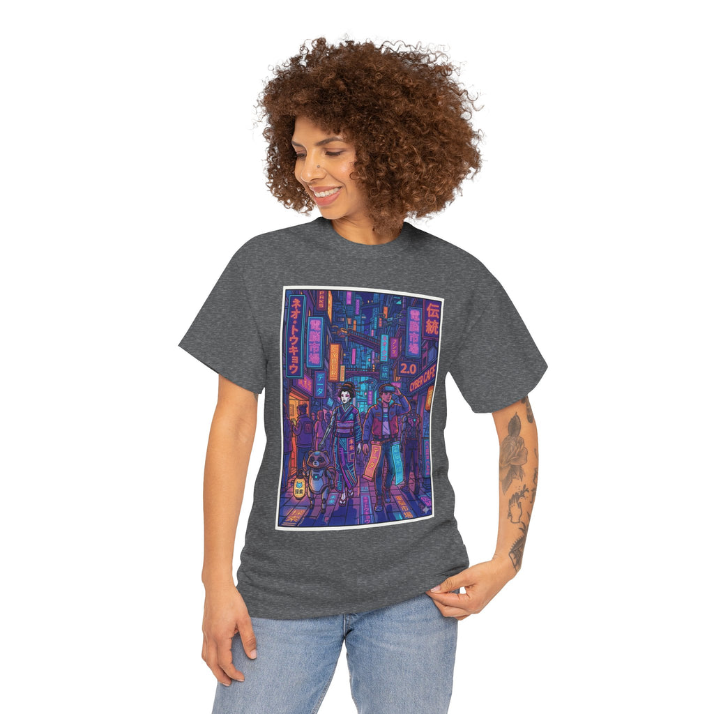 Cyberpunk Street Scene Tee — Neon Tokyo Night Graphic T-Shirt