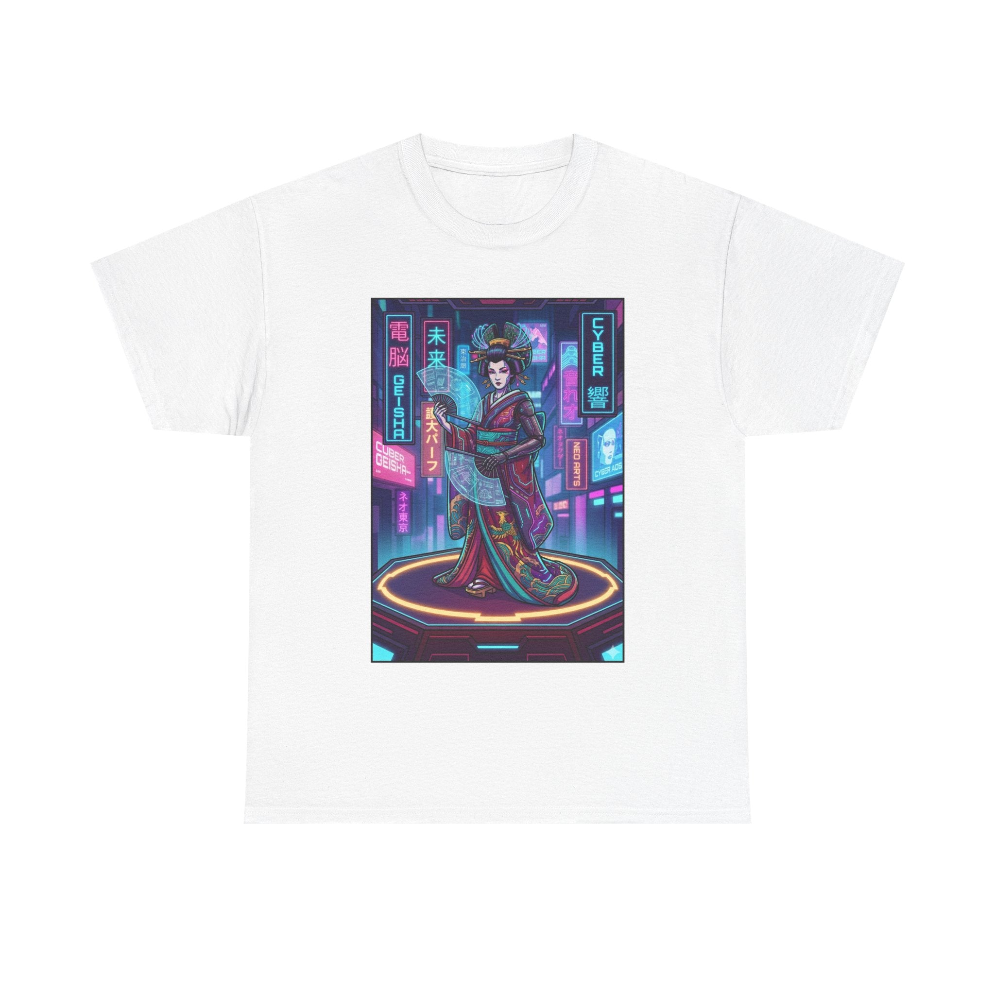 Geisha Cyberpunk T-Shirt — Neon Tokyo Aesthetic Graphic Tee