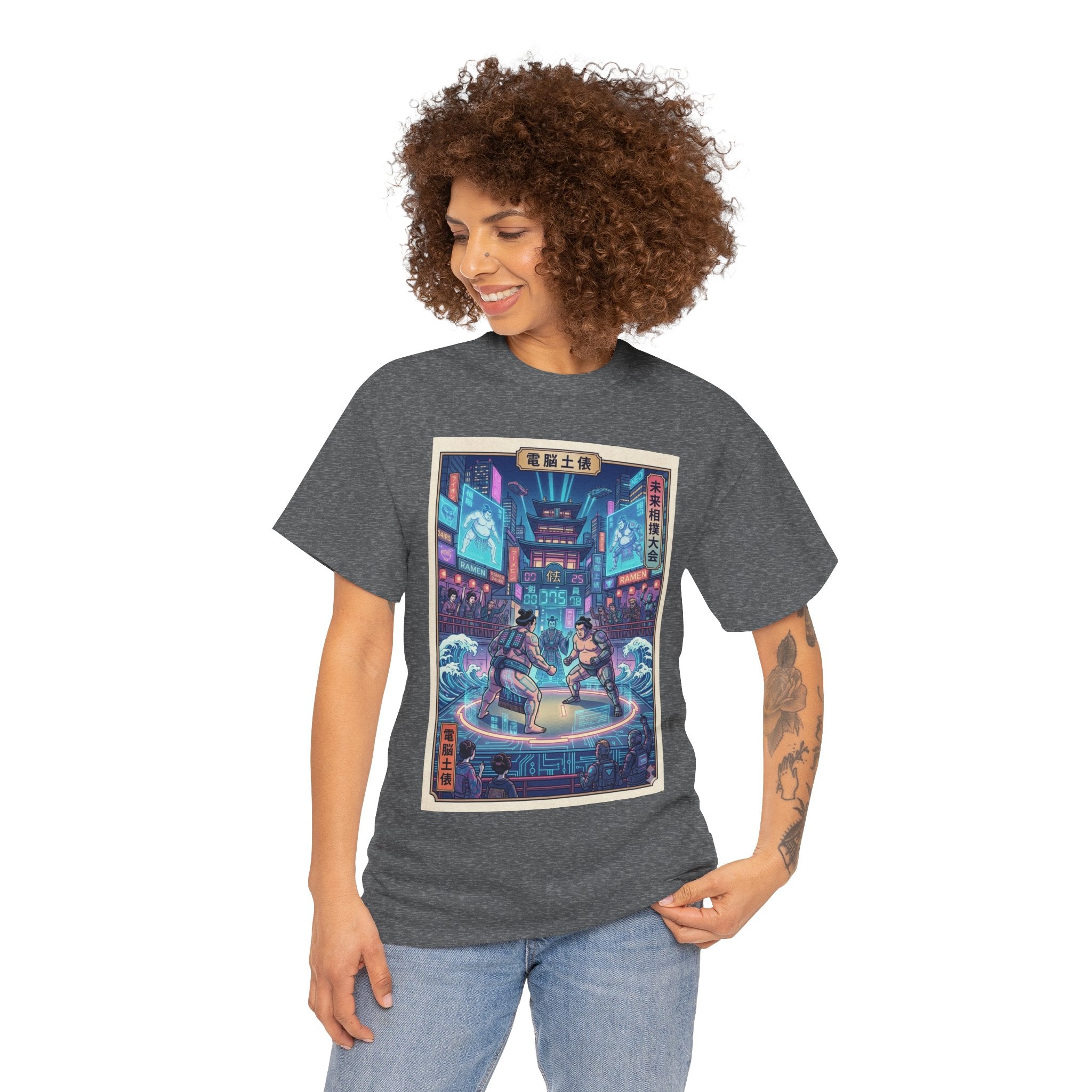 Retro Cyberpunk Fight Scene T-Shirt — Neon Samurai vs Ronin Graphic Tee
