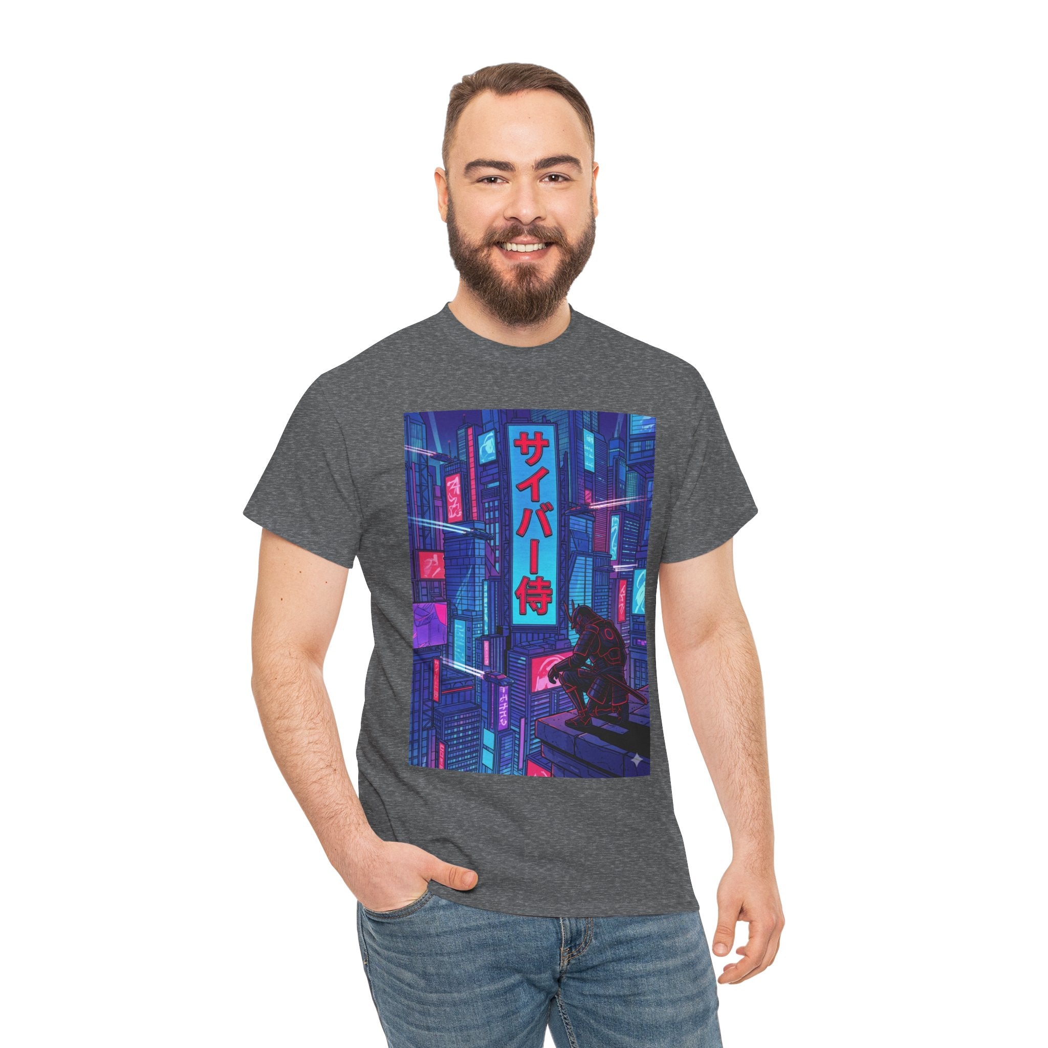 Cyber Samurai T‑Shirt — Neon Cyberpunk Tokyo Graphic Tee