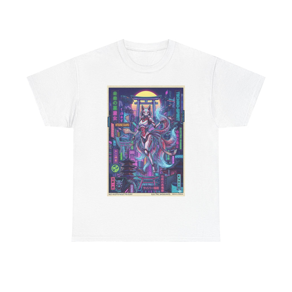 Cyberpunk Kitsune T-Shirt — Neon Futuristic Fox Spirit Graphic Tee - Japanese Streetwear T-Shirt | Tokyo Style X