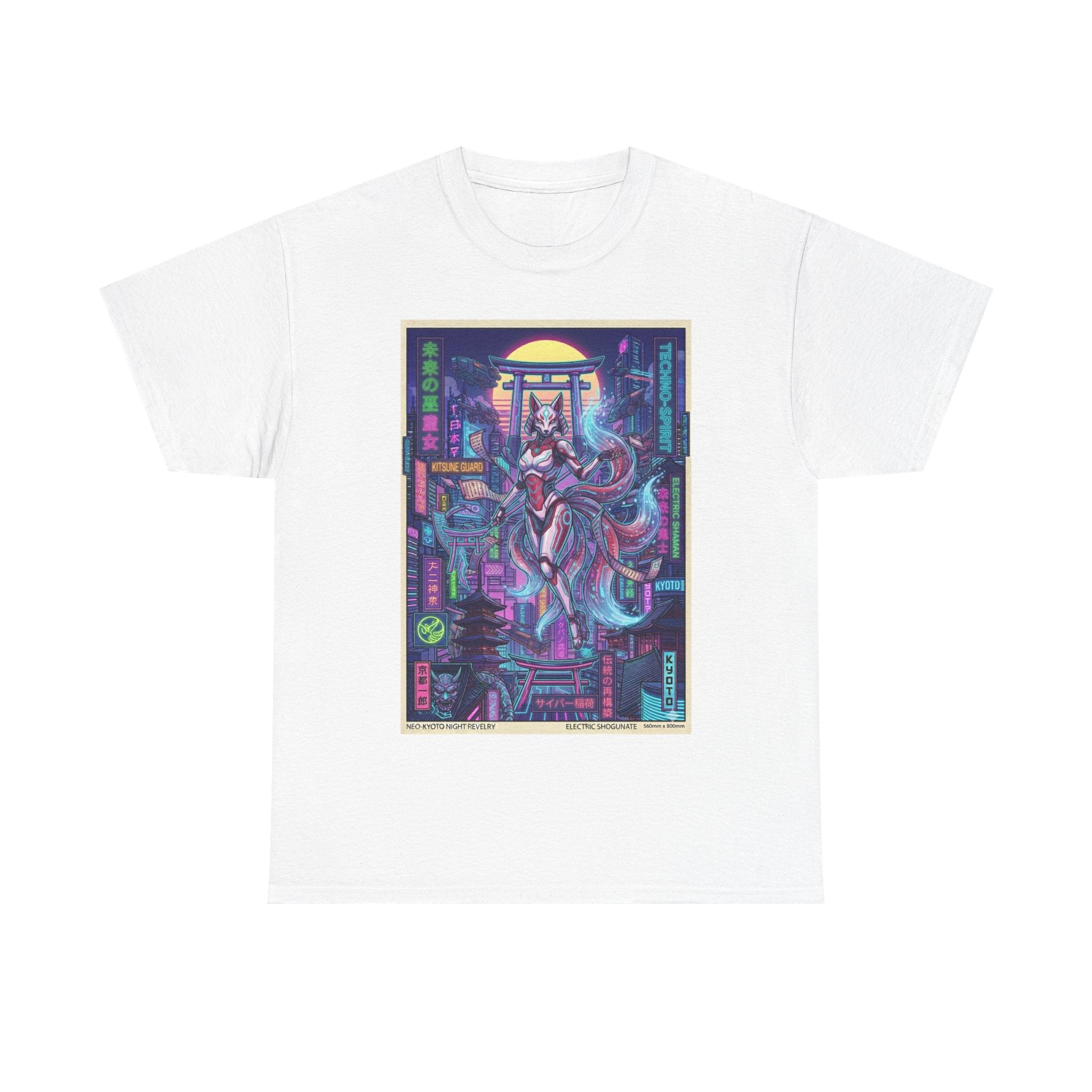 Cyberpunk Kitsune T-Shirt — Neon Futuristic Fox Spirit Graphic Tee - Japanese Streetwear T-Shirt | Tokyo Style X