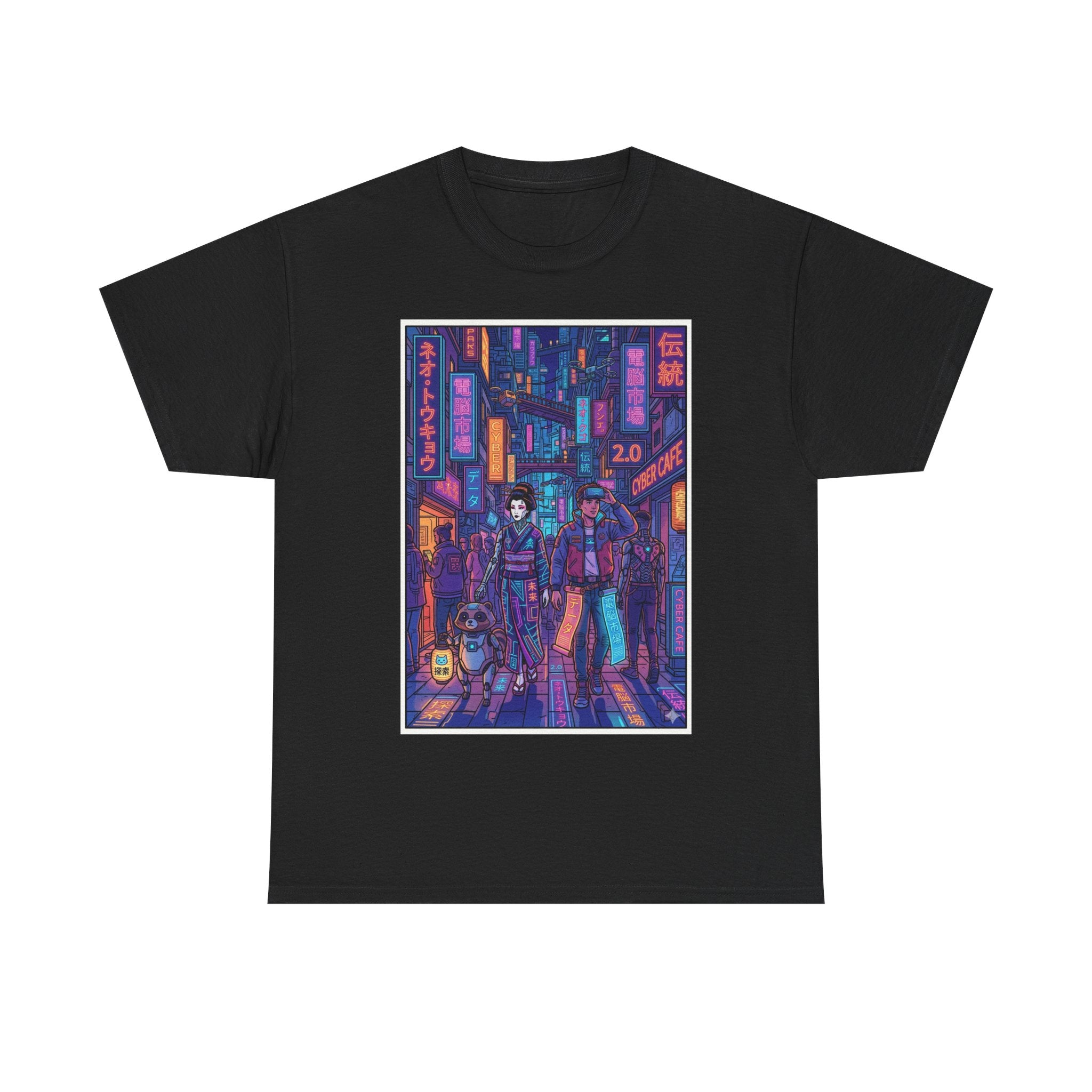 Cyberpunk Street Scene Tee — Neon Tokyo Night Graphic T-Shirt