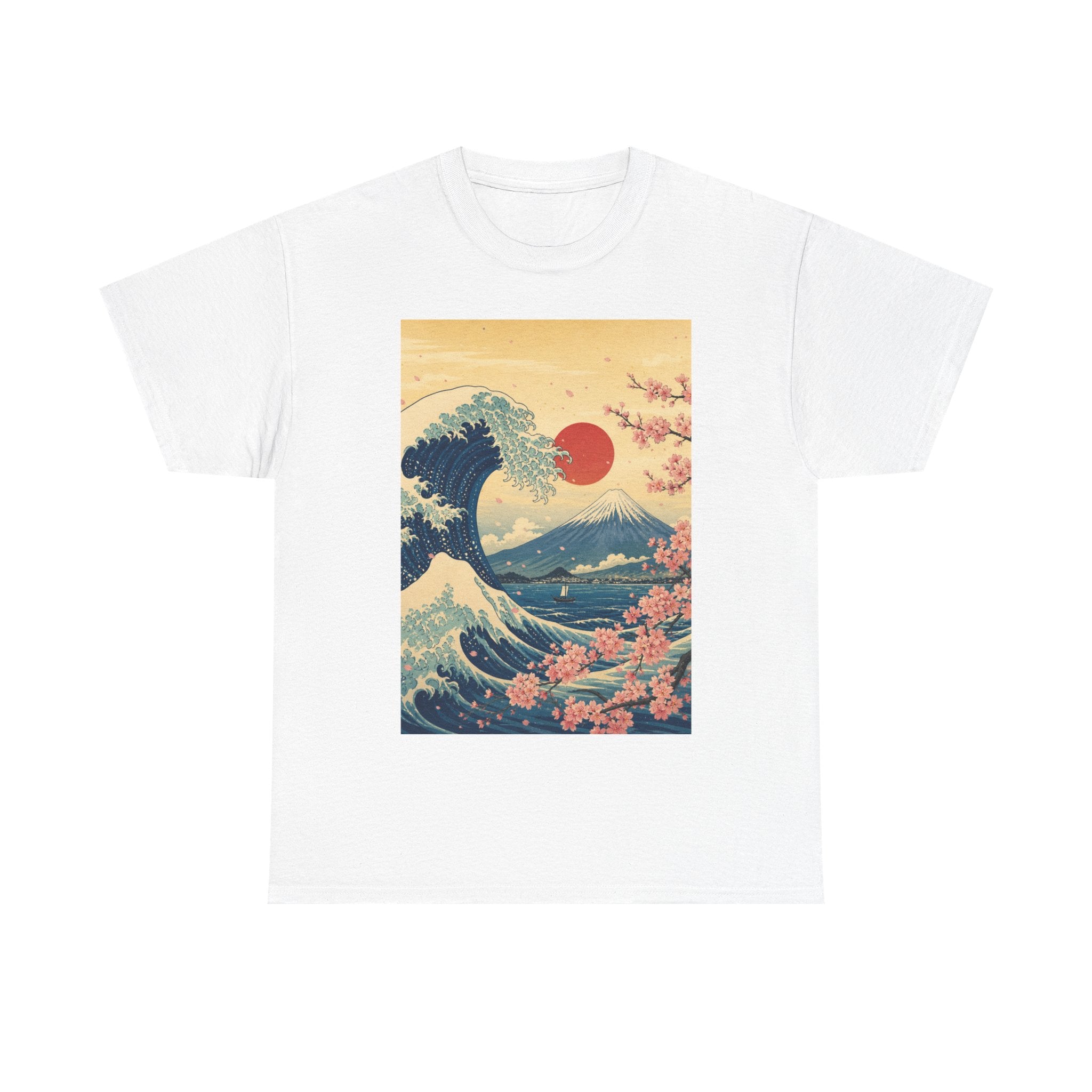 Vintage Japanese Wave Tee — Mount Fuji, Sakura & Red Sun Graphic T-Shirt