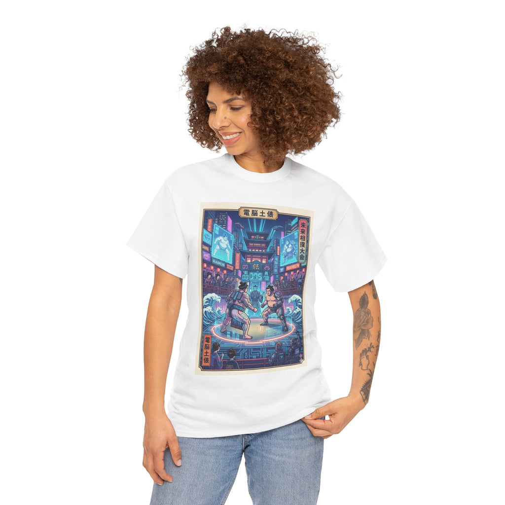 Retro Cyberpunk Fight Scene T-Shirt — Neon Samurai vs Ronin Graphic Tee