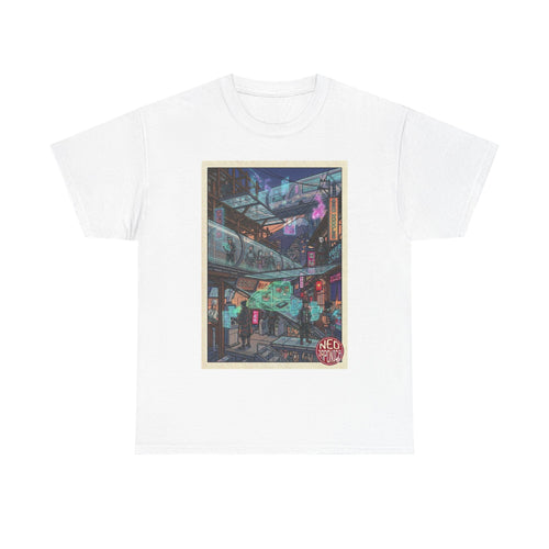 Cyberpunk Cityscape T-Shirt — Neon Alley Urban Art Tee - Japanese Streetwear T-Shirt | Tokyo Style X