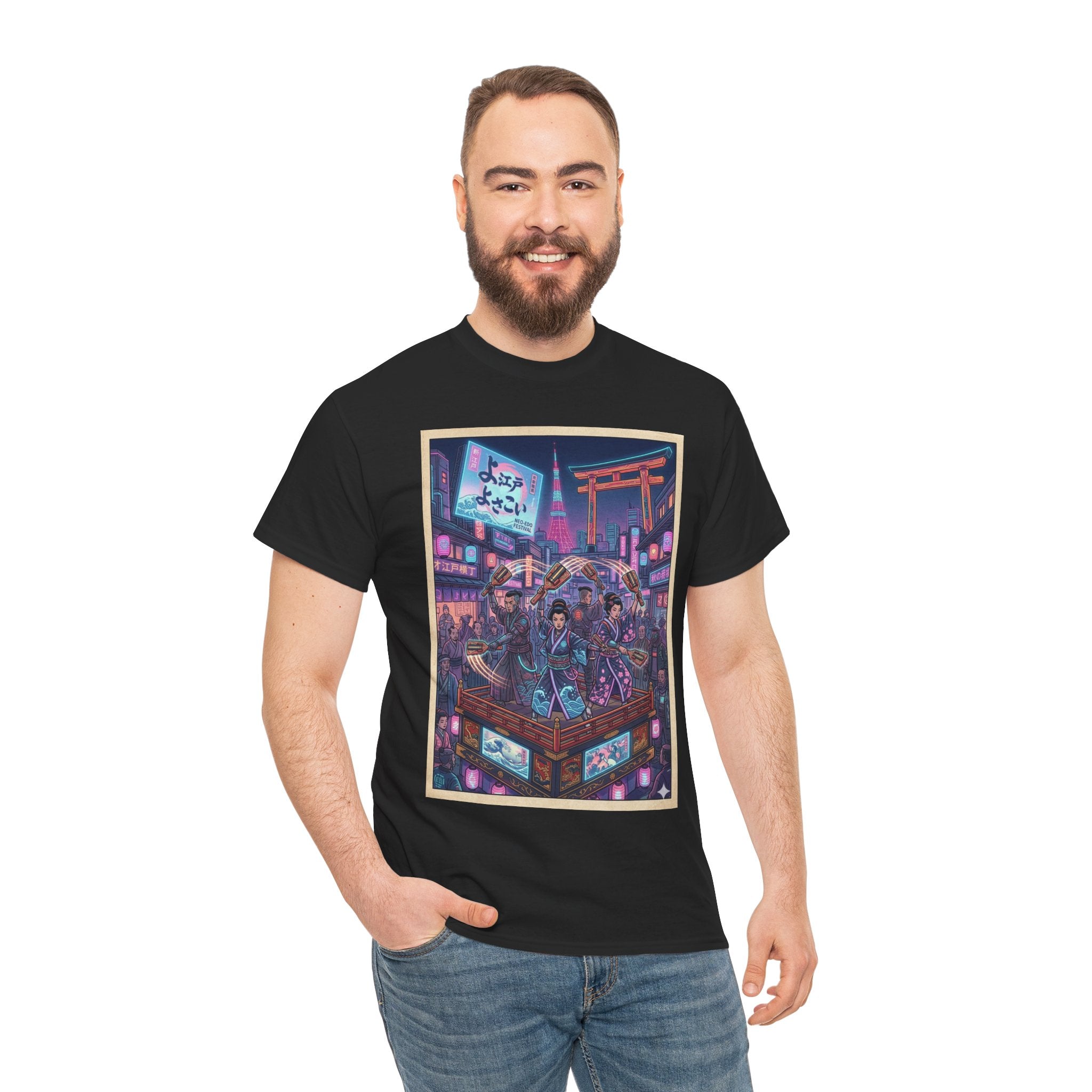 Anime Cyberpunk City T-Shirt — Neon Tokyo Street Scene