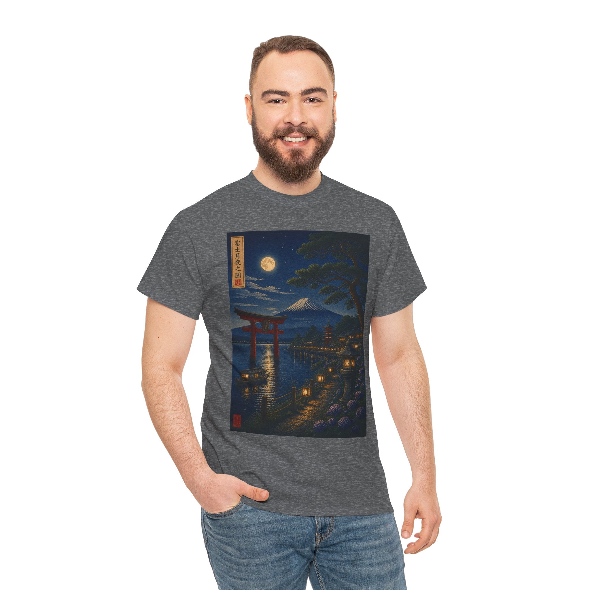 Japanese Nightscape Tee — Torii Gate Moonlit Ukiyo-e Shirt