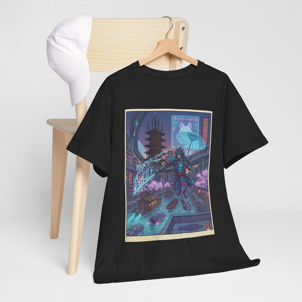 Cyberpunk Samurai Tee — Neon Night City Graphic T-Shirt - Japanese Streetwear T-Shirt | Tokyo Style X